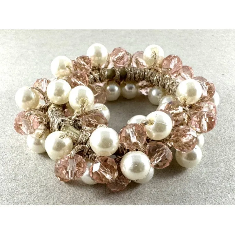 Faux Pearl and Crystal Scrunchie Blush/Cream