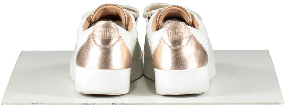 FitFlop Metallic-back Urban White Rose Gold Leather Strap Trainers BNIB UK 6.5 EU 39.5👠