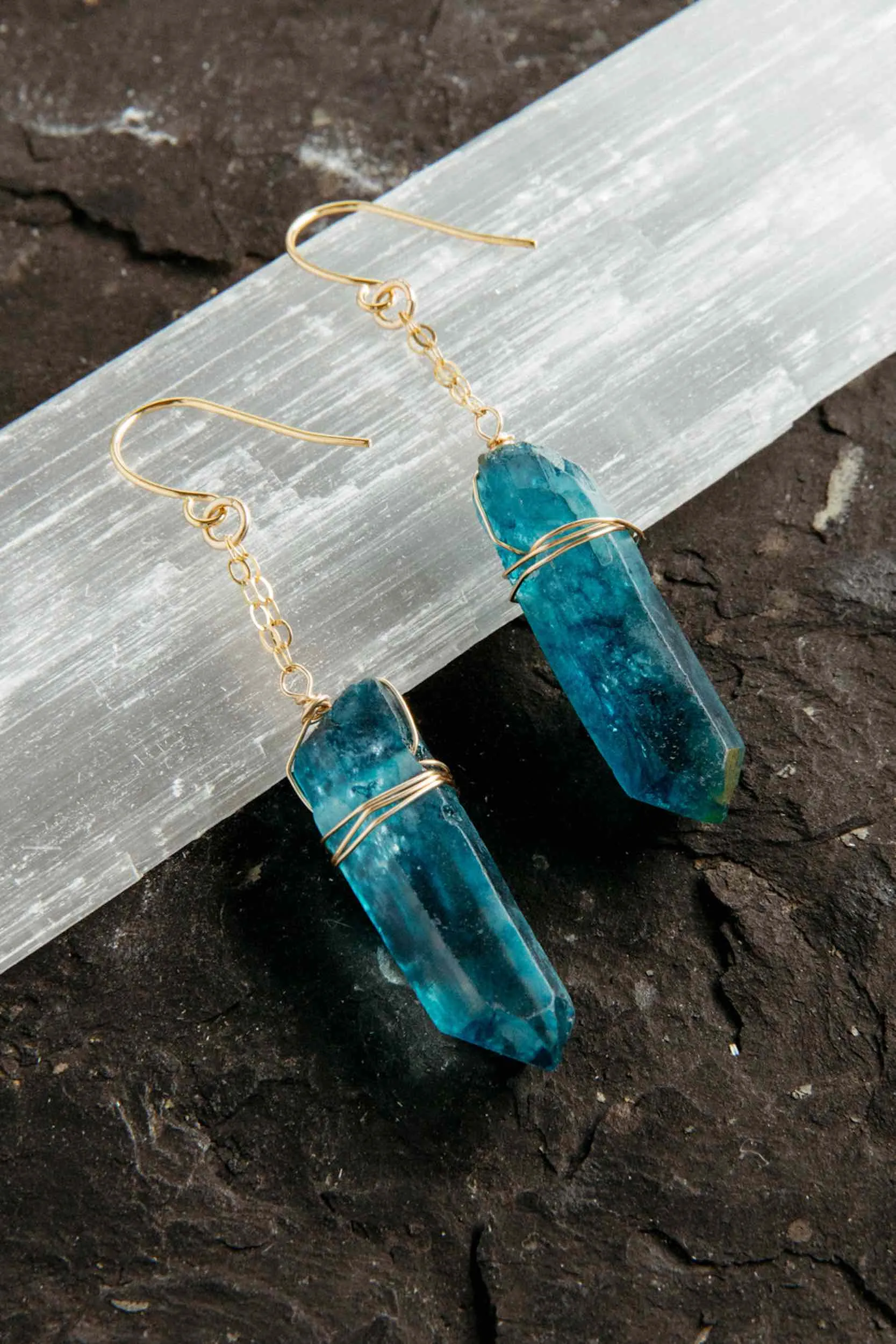 Flow Like Water Blue Quartz Earrings