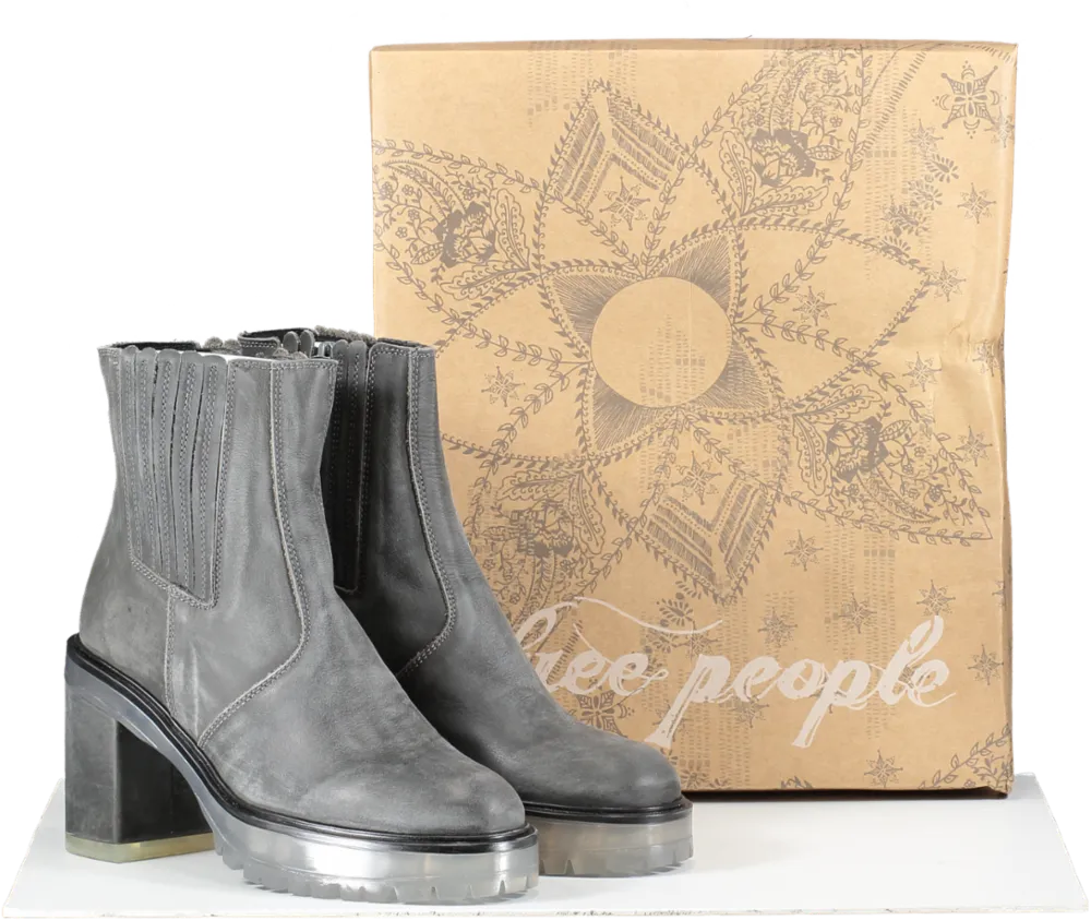 Free People Smokey Grey Chunky Block Heel Chelsea Boots BNIB UK 4 EU 37 👠