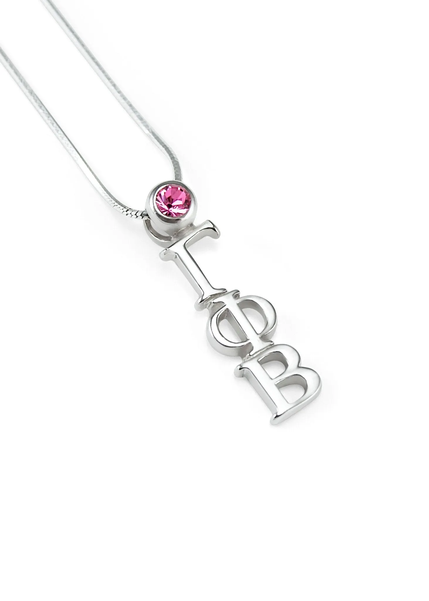 Gamma Phi Beta Sterling Silver Lavaliere with Pink CZ Crystal