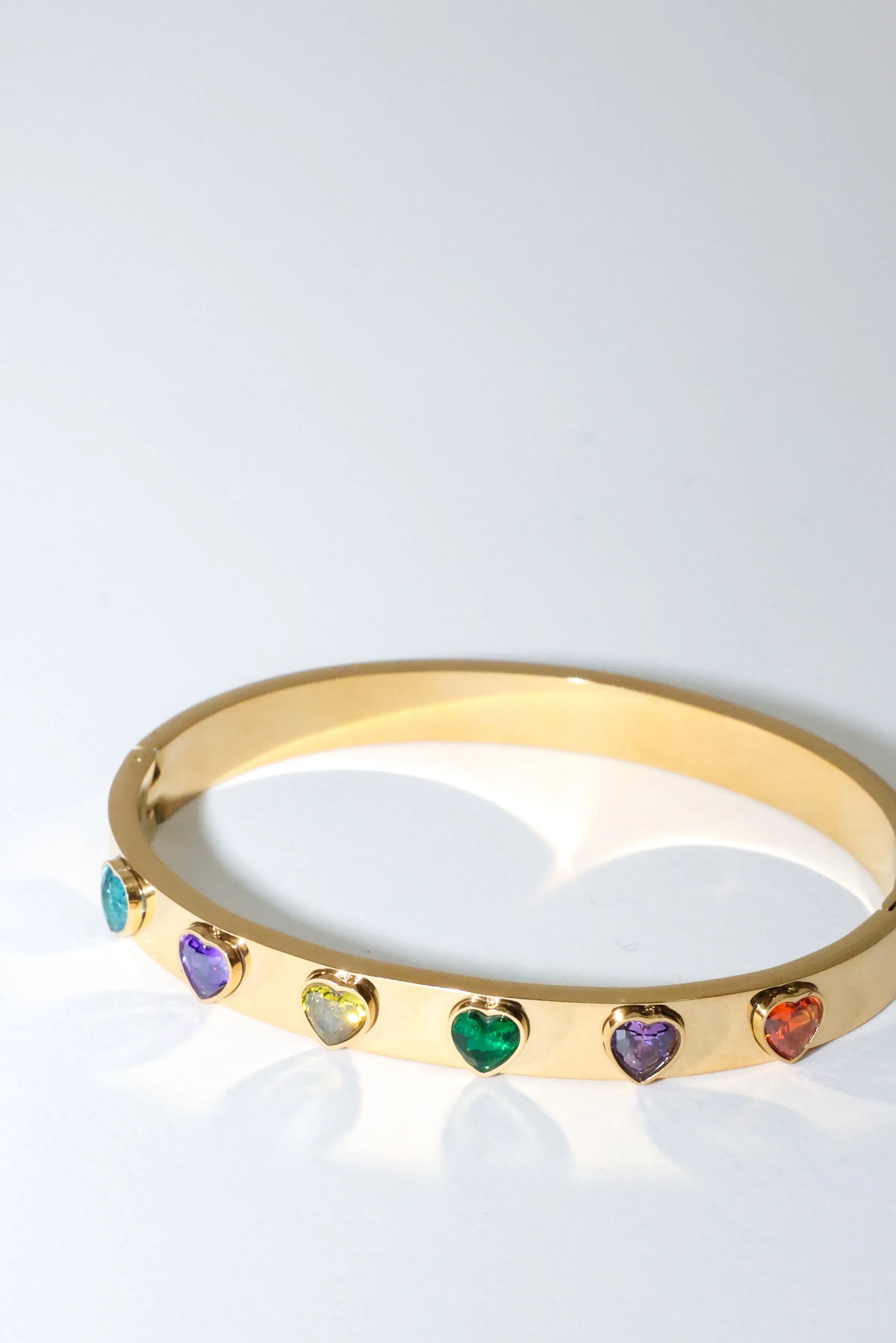 Gold Toned Heart Shaped Crystal Bangle