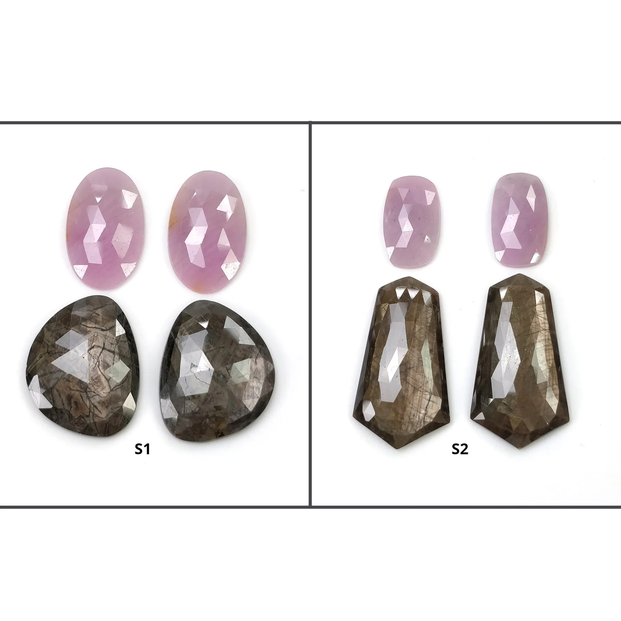 Golden Brown CHOCOLATE And PINK SAPPHIRE Gemstone Rose Cut : Natural Untreated Oval Cushion Uneven Shape 2pcs