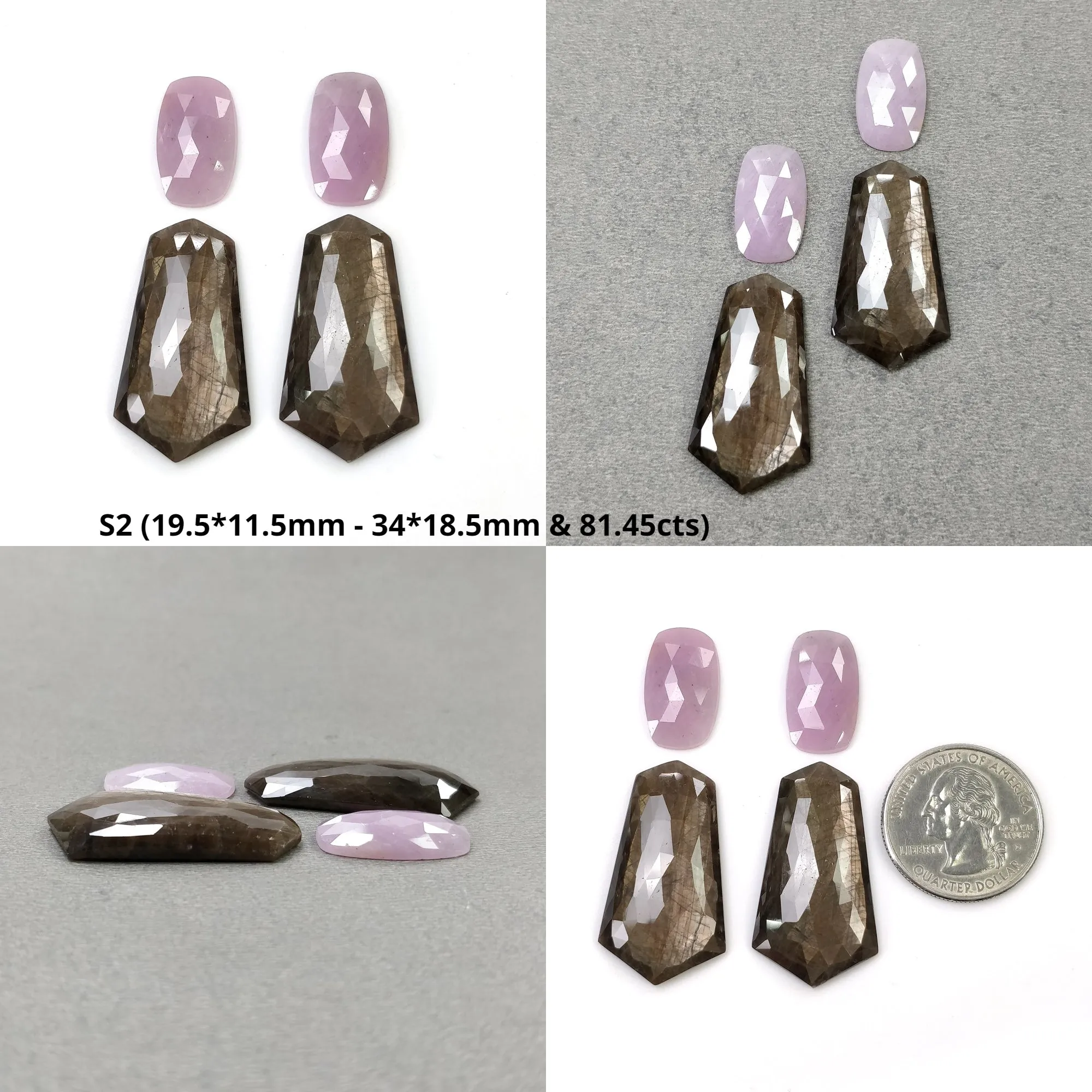 Golden Brown CHOCOLATE And PINK SAPPHIRE Gemstone Rose Cut : Natural Untreated Oval Cushion Uneven Shape 2pcs