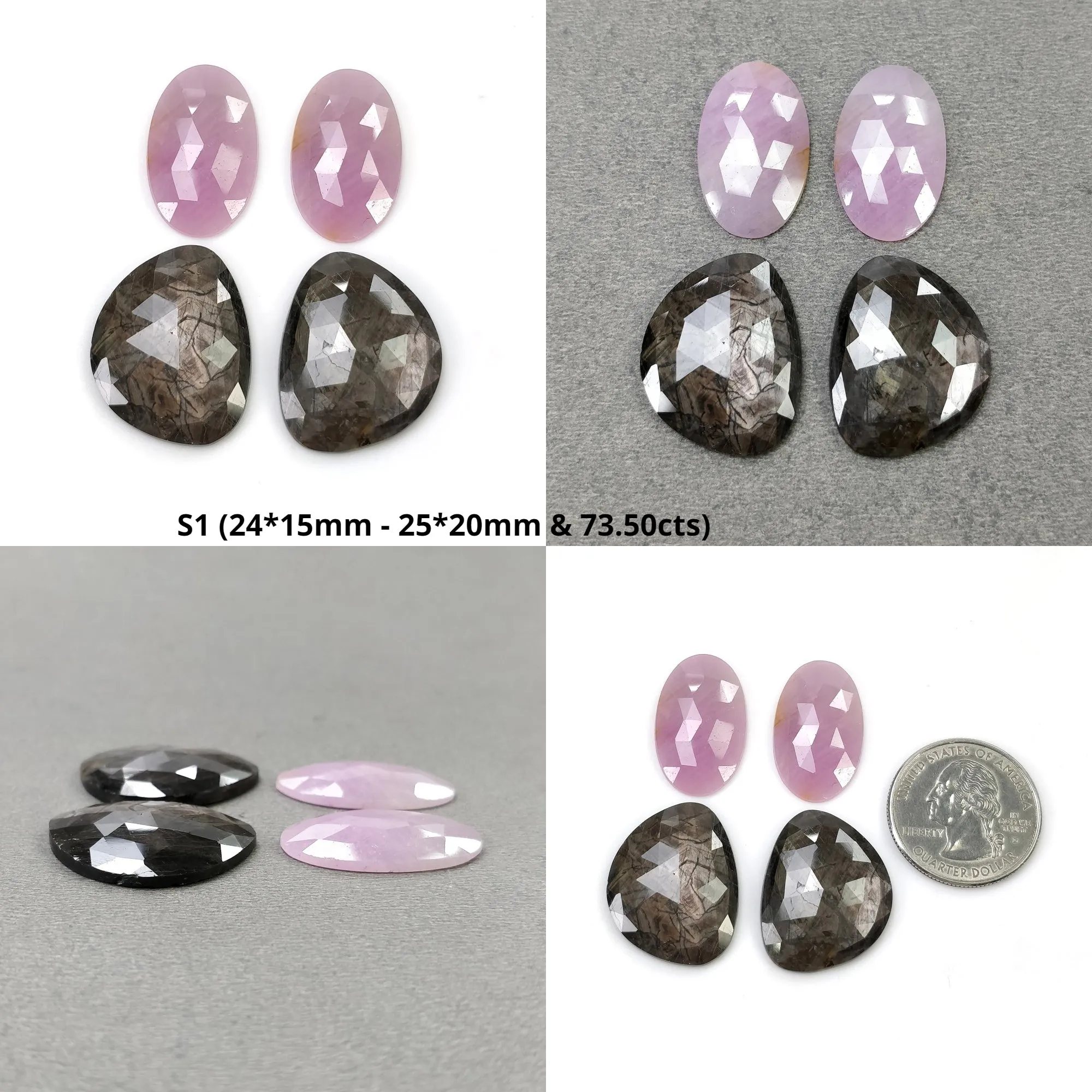 Golden Brown CHOCOLATE And PINK SAPPHIRE Gemstone Rose Cut : Natural Untreated Oval Cushion Uneven Shape 2pcs