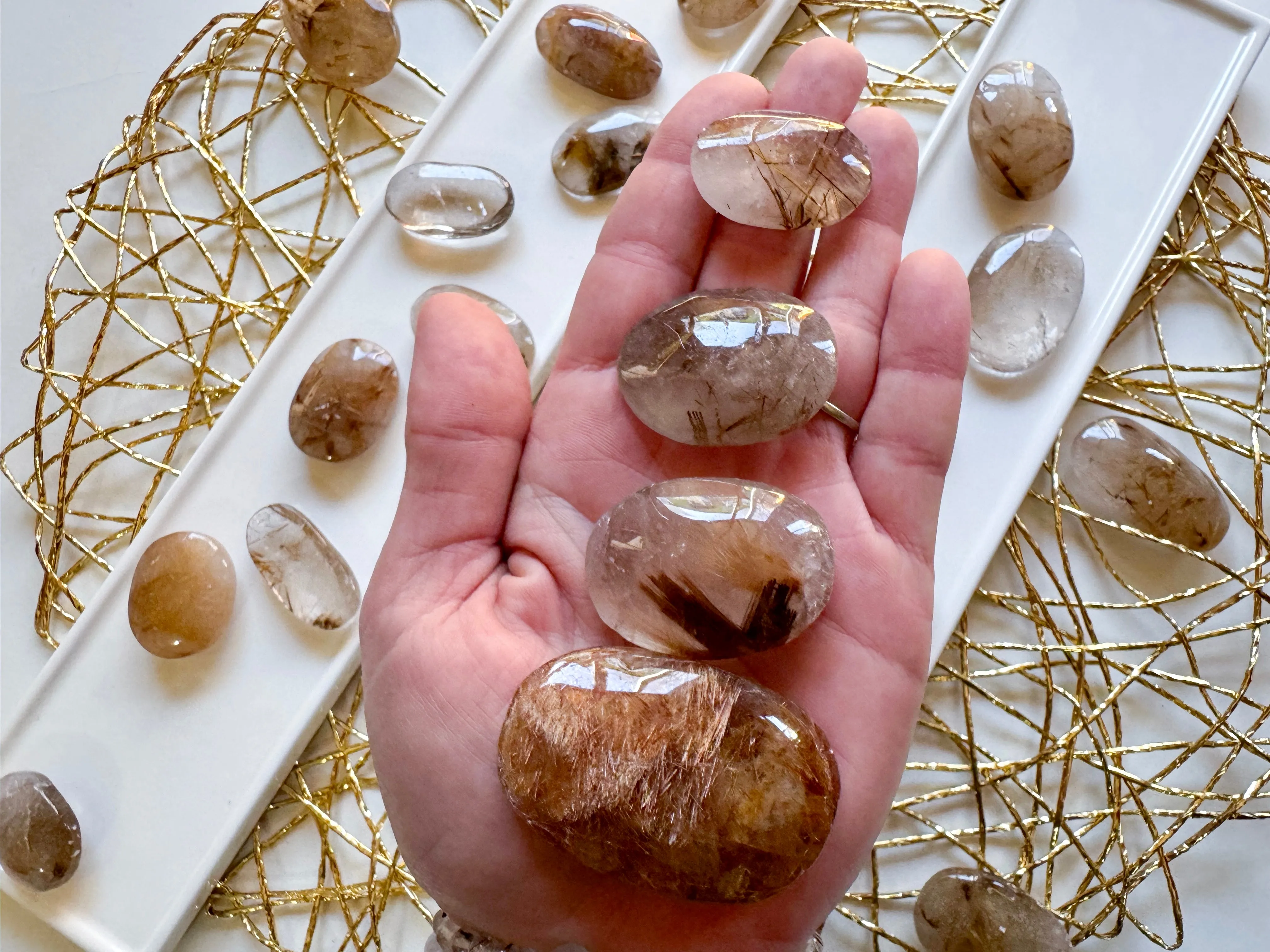 Golden Rutile Palm Stone