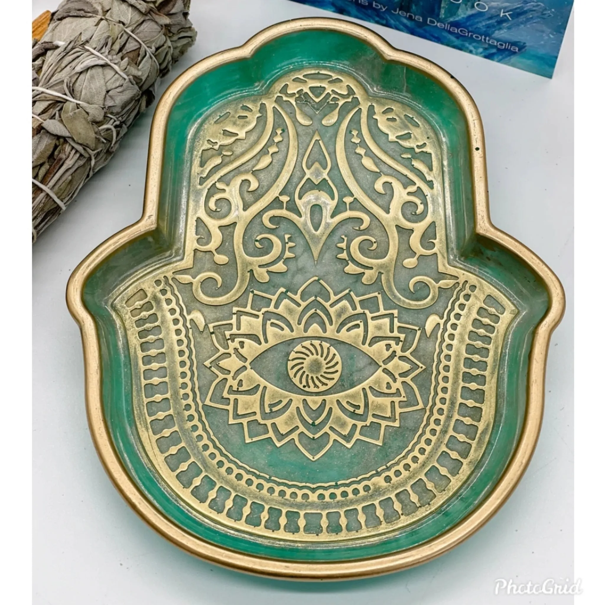 Hamsa Hand of Fatima Trinket Dish - Agean Green