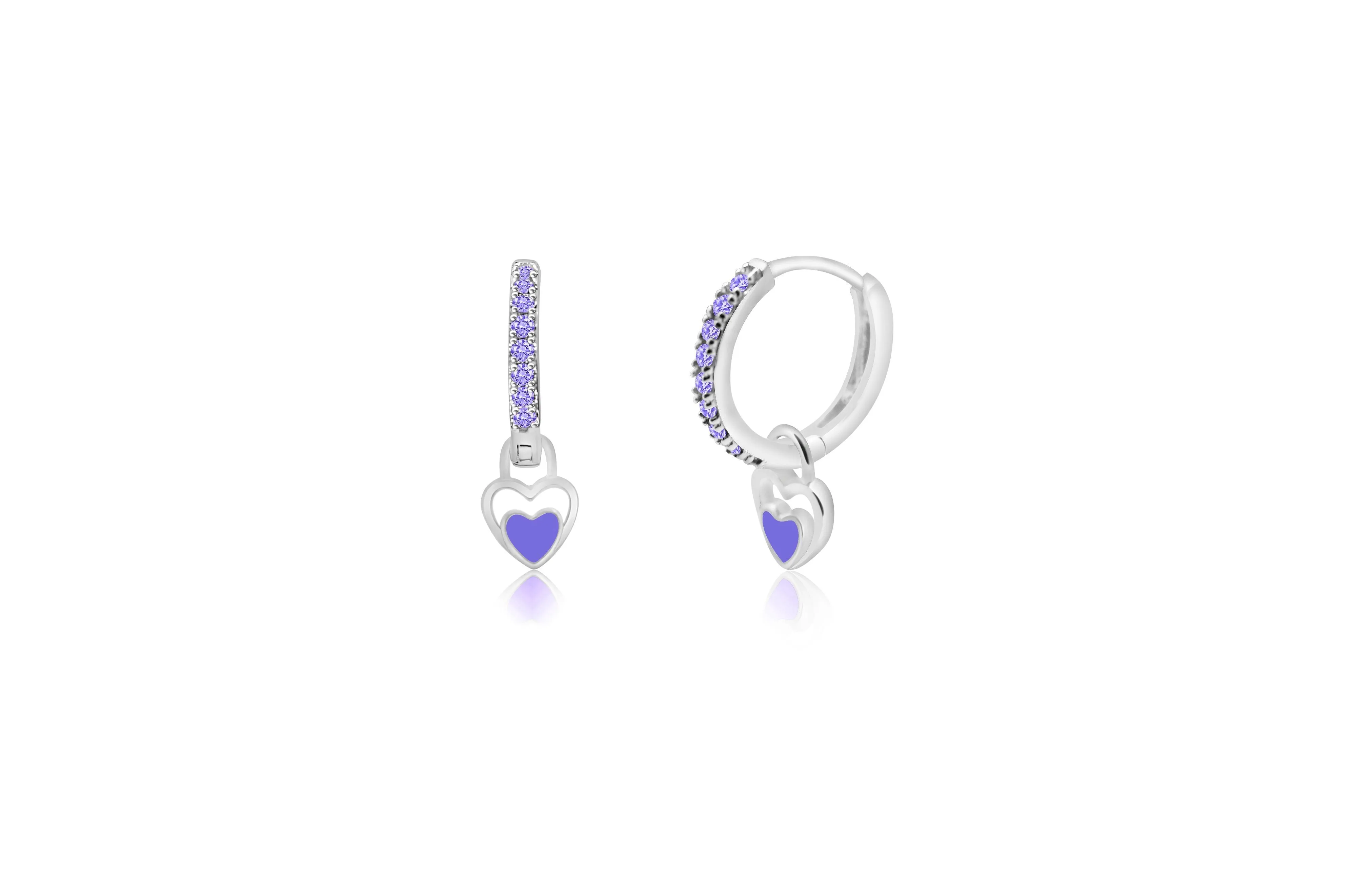 Heart Purple Crystal Round Palladium Plating Girls Leverback Earring