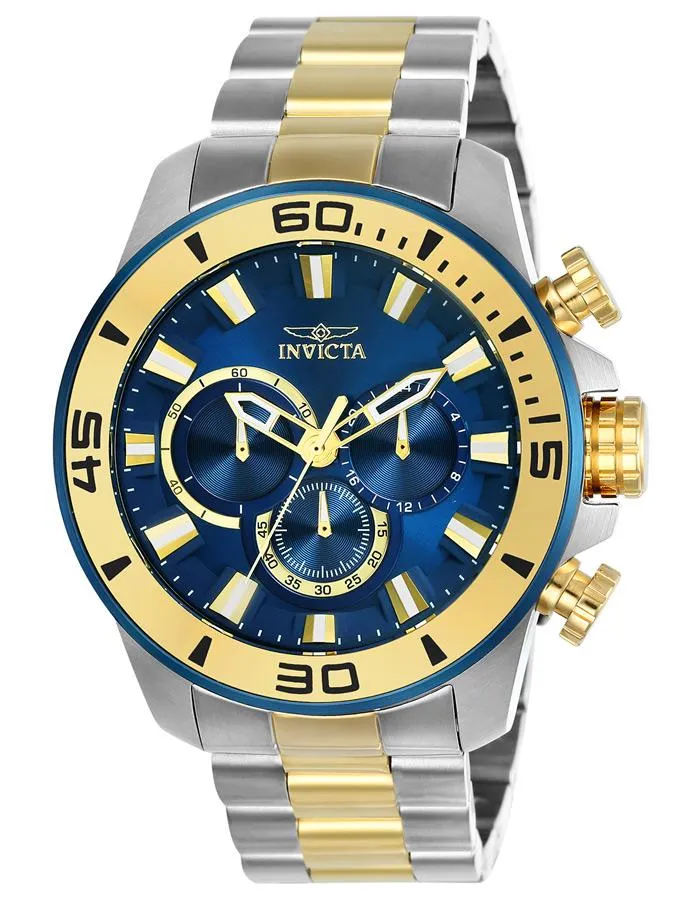 Invicta Mens Pro Diver Chronograph - Two-Tone - Blue Dial - Bracelet - 100m