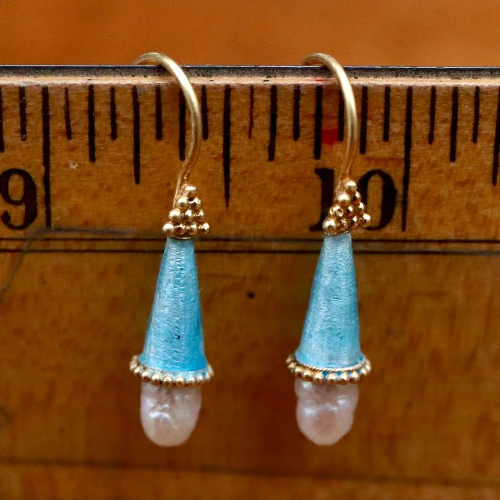 Jane Foole Enamel and Pearl Ice Blue Earrings