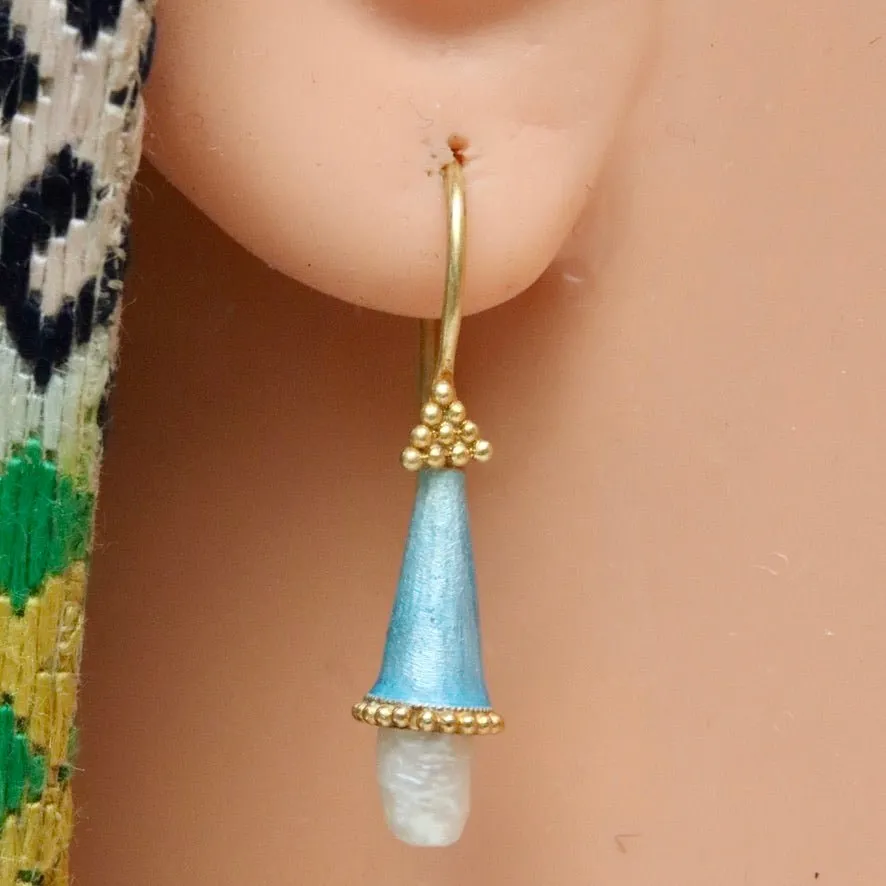 Jane Foole Enamel and Pearl Ice Blue Earrings