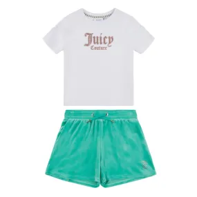 Juicy Couture Diamante Ruched Tee/Short Set Junior