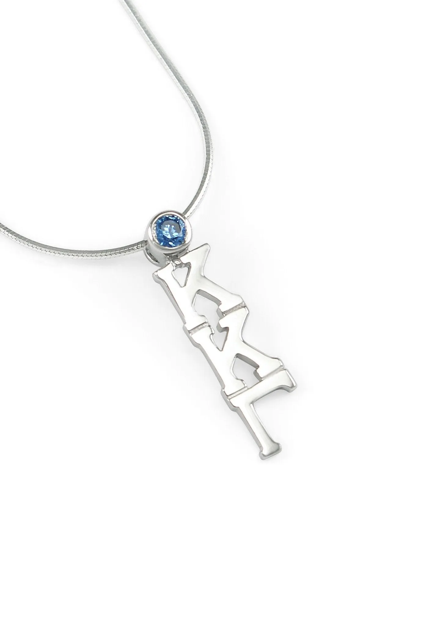 Kappa Kappa Gamma Sterling Silver Lavaliere with Blue CZ Crystal