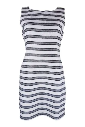 KEW White Black Sleeveless Striped Cotton Shift Dress (UK 10)