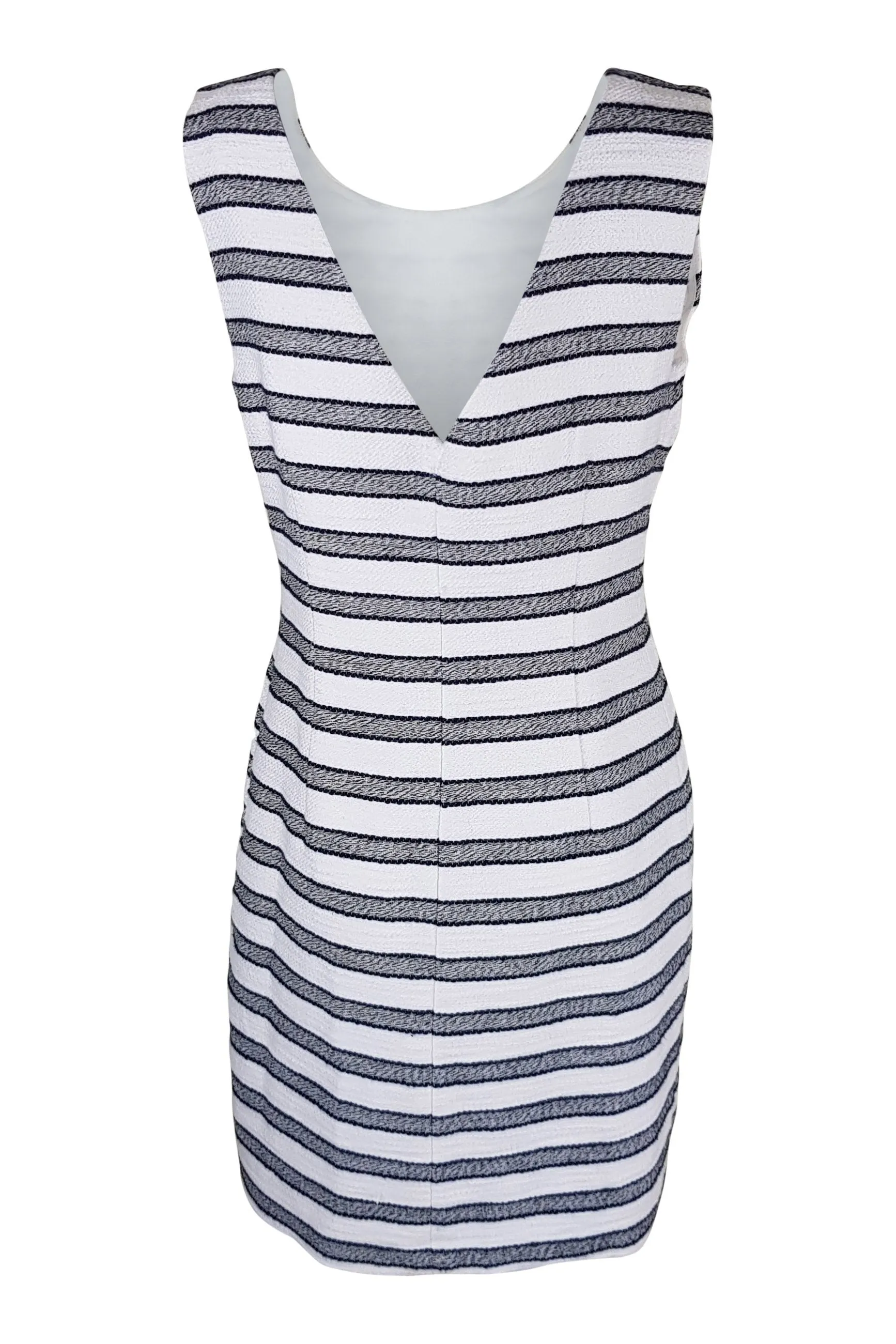 KEW White Black Sleeveless Striped Cotton Shift Dress (UK 10)