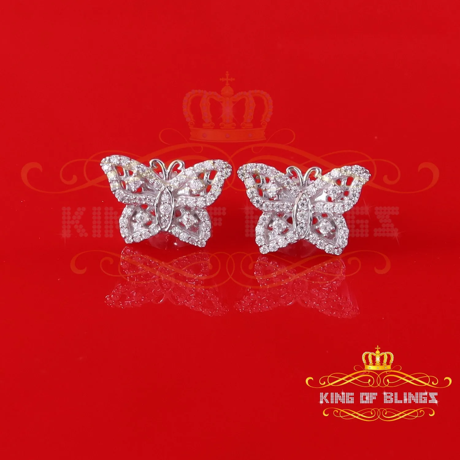 King of Bling's Men's/Women's 925 Silver White 0.50ct VVS 'D' Moissanite Butterfly Stud Earrings