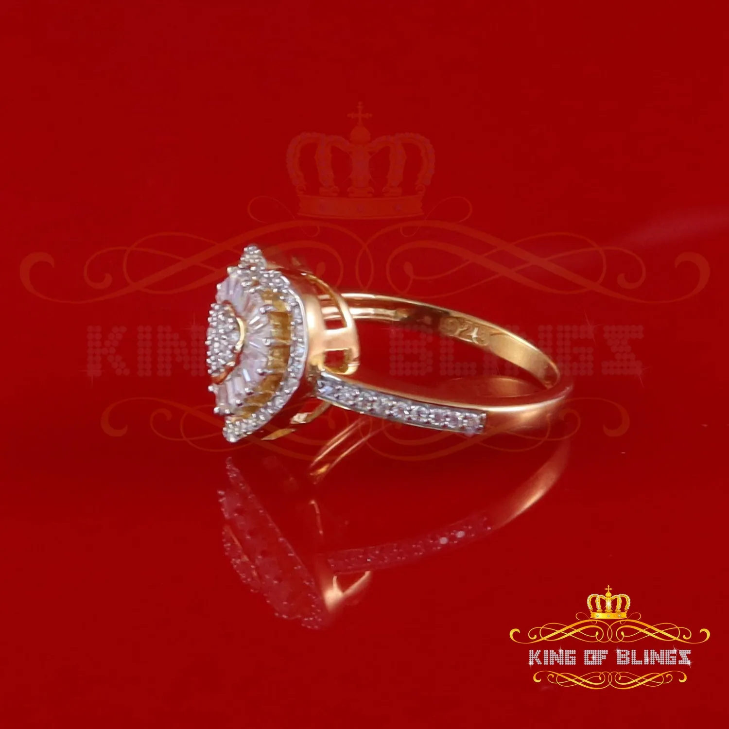 King of Bling's Women's 925 Yellow Silver 1.00ct VVS 'D' Baguette Moissanite Heart Ring Size 7