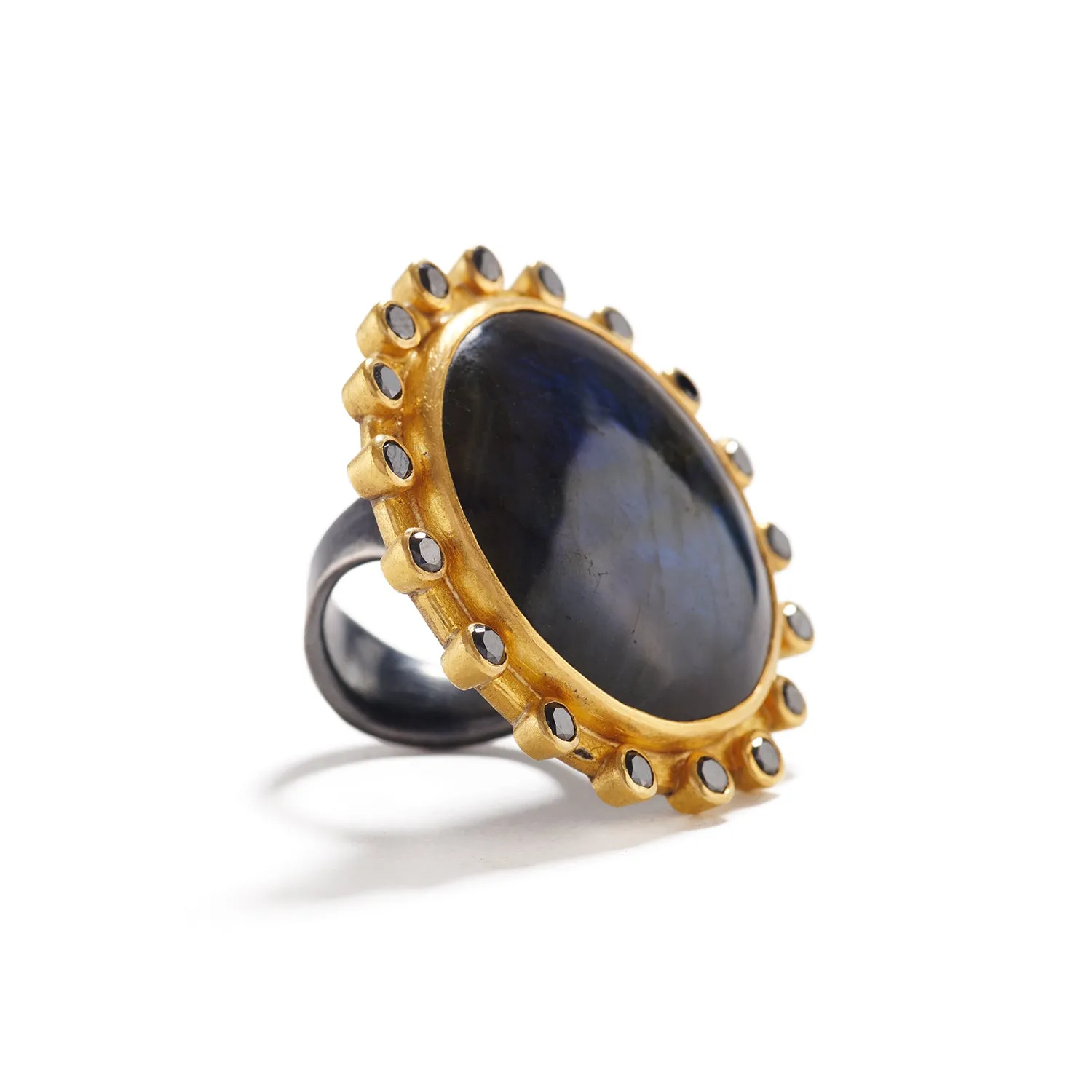 Labradorite and Black Diamond Ring