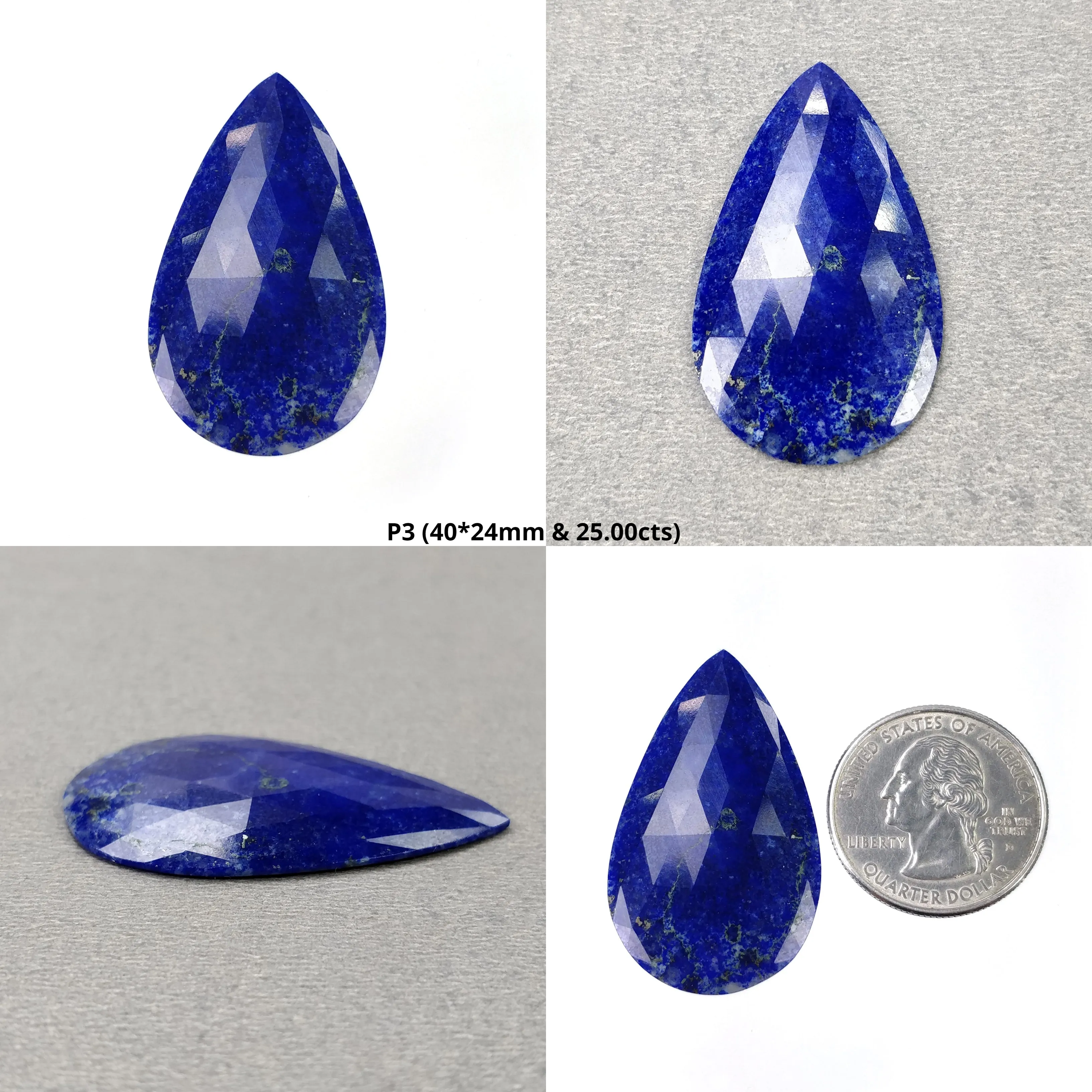 LAPIS LAZULI Gemstone Rose Cut : Natural Untreated Unheated Blue Lapis Pear Shape 1pc