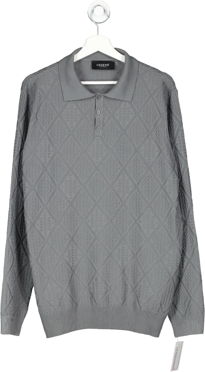 Legend Grey Long Sleeved Diamond Jacquard Polo UK L