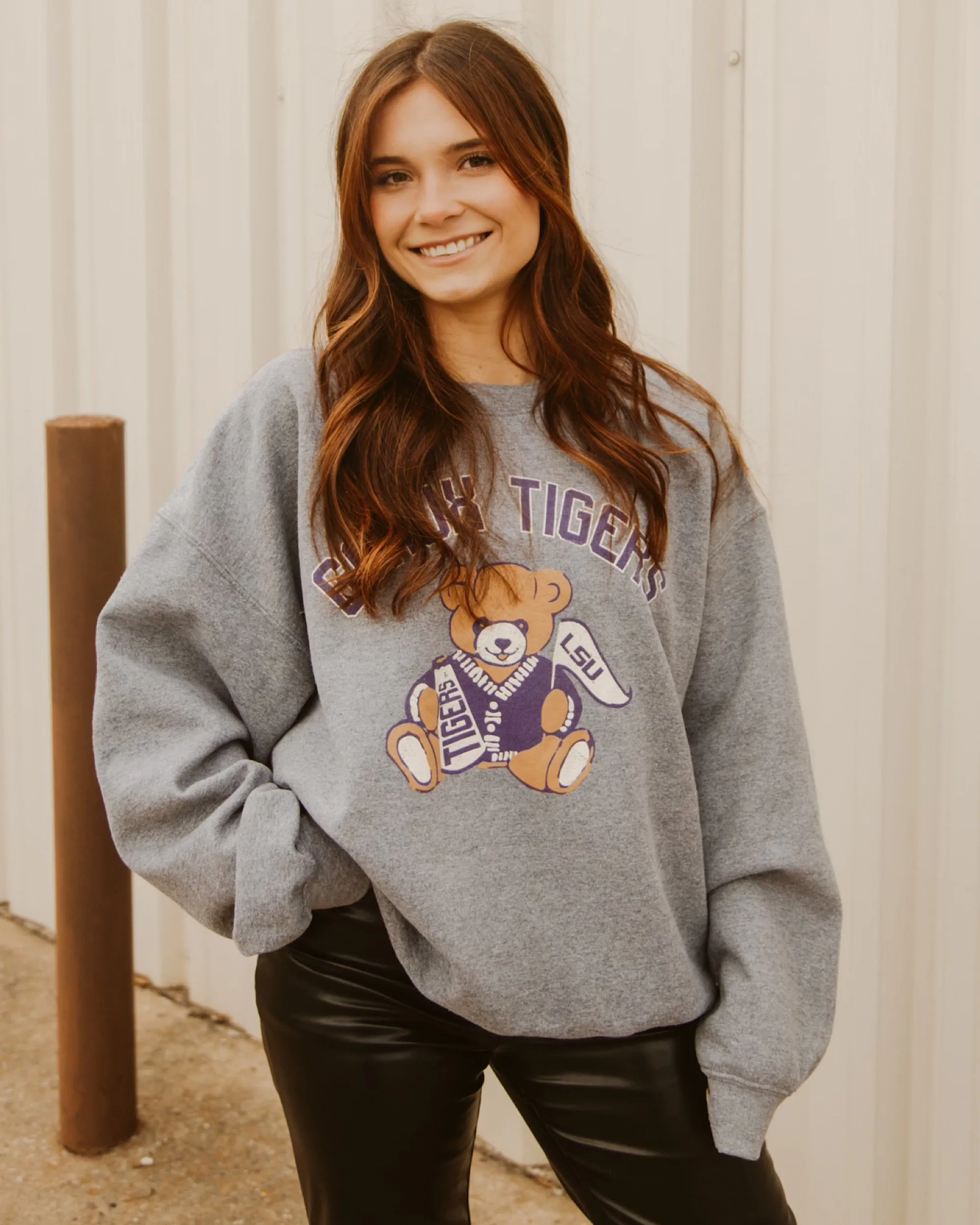 LSU Tigers Bear Gray Thrifted Sweatshirt