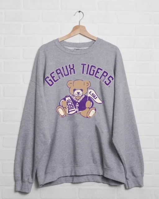 LSU Tigers Bear Gray Thrifted Sweatshirt