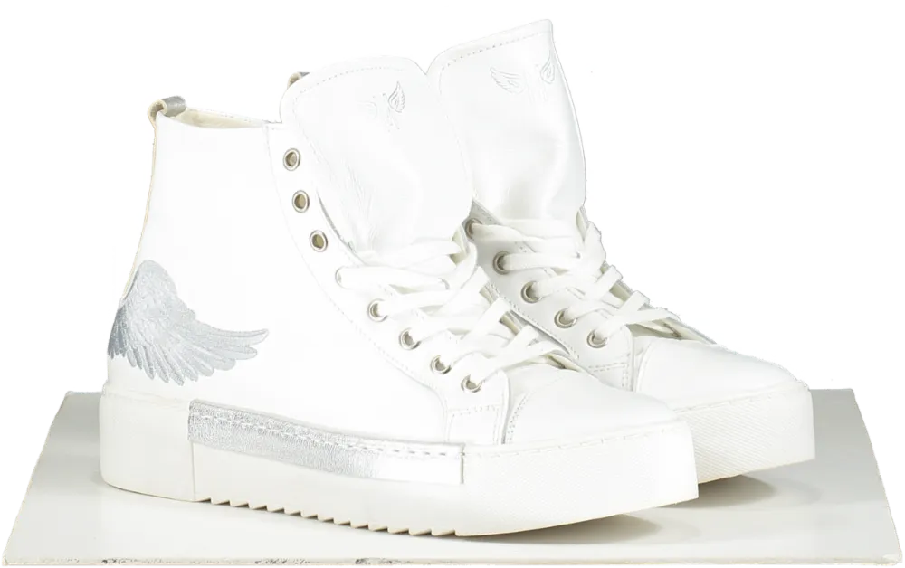 Marte White Angels Leather Silver Wing High Top Trainers UK 7 EU 40 👠