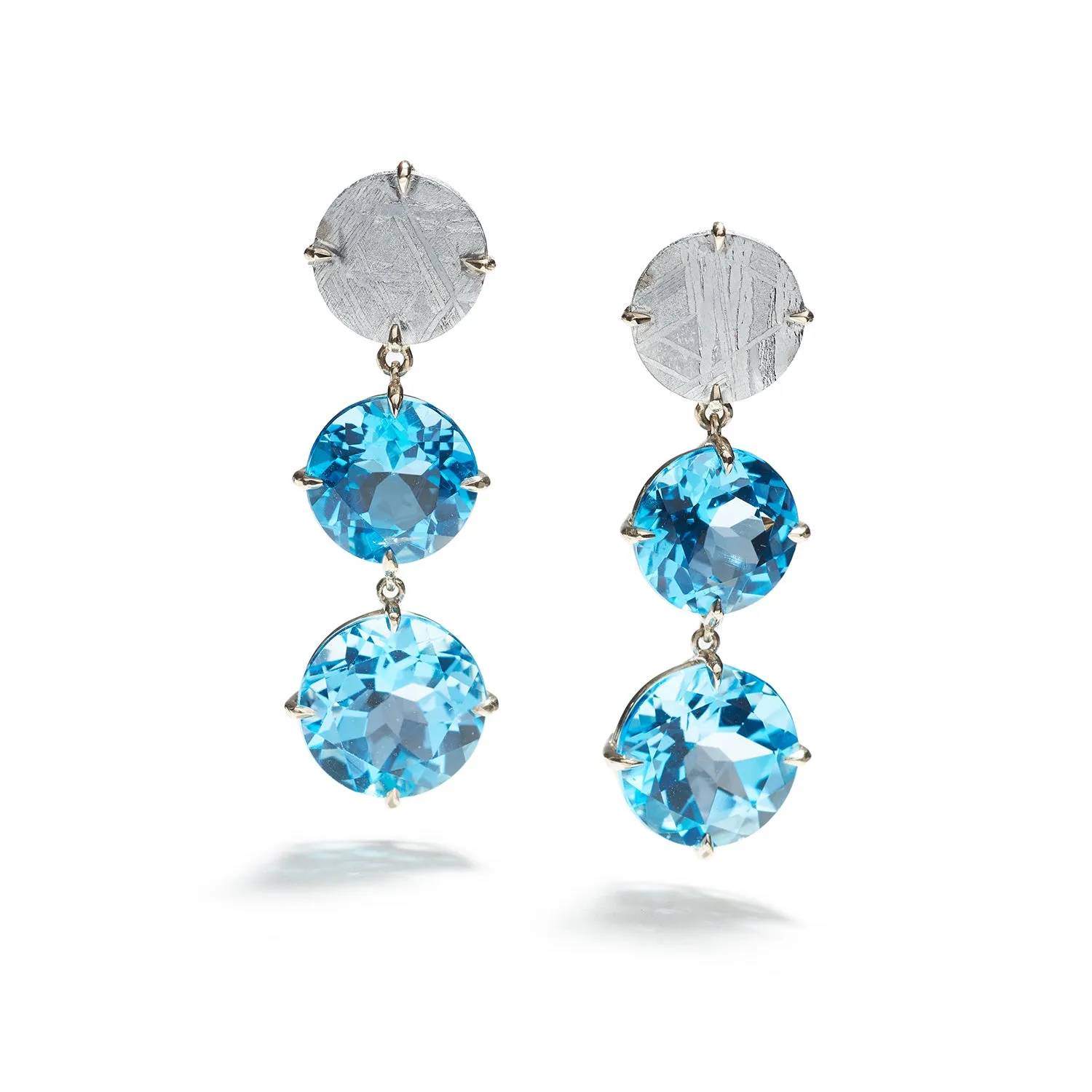 Meteorite & Blue Topaz Triple Drop Earrings