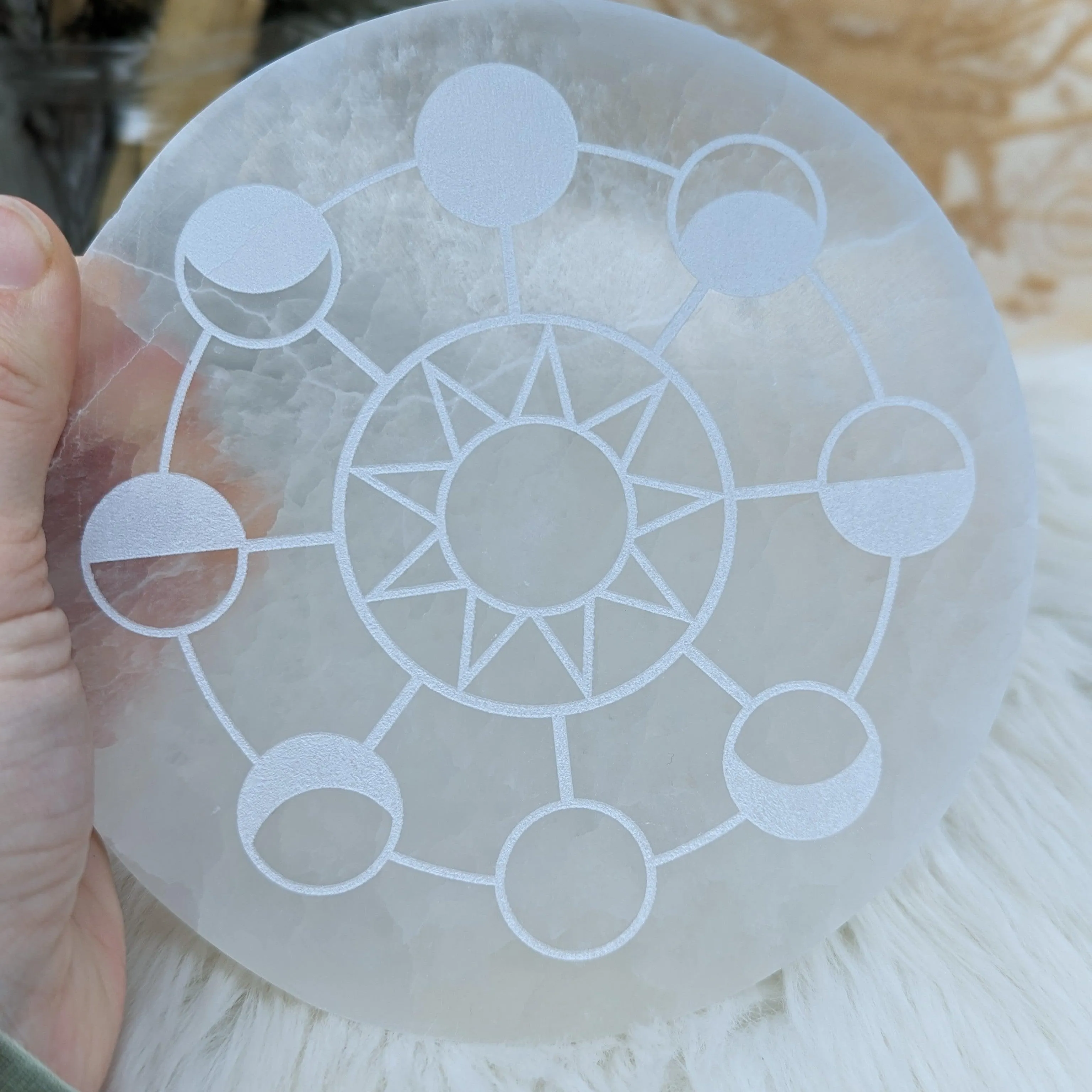 Moon Phase Engraved Selenite Charging Plate ~ Live by the Moon