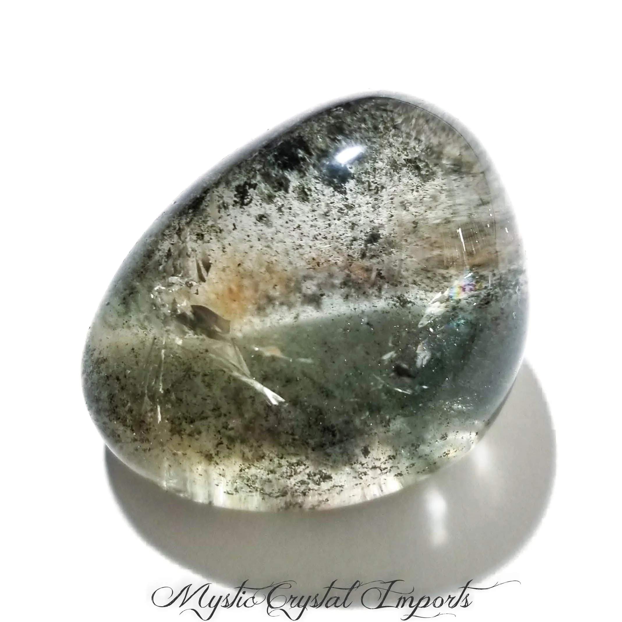 Moss Green Lodolite Quartz Crystal Meditation Stone