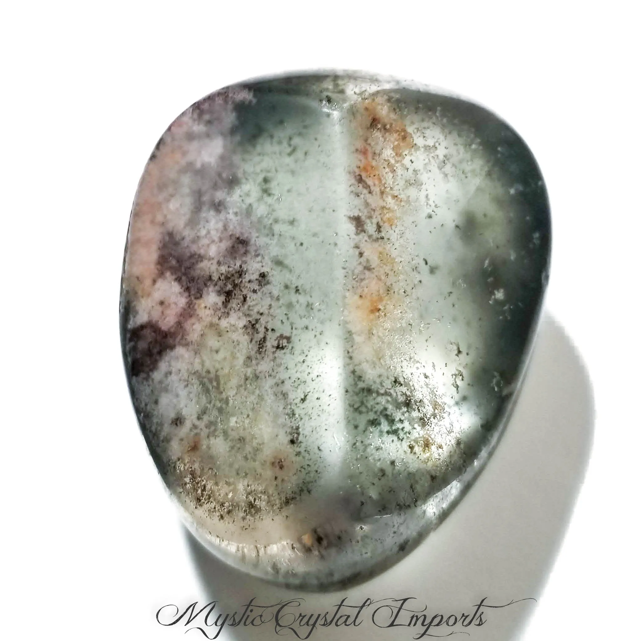 Moss Green Lodolite Quartz Crystal Meditation Stone