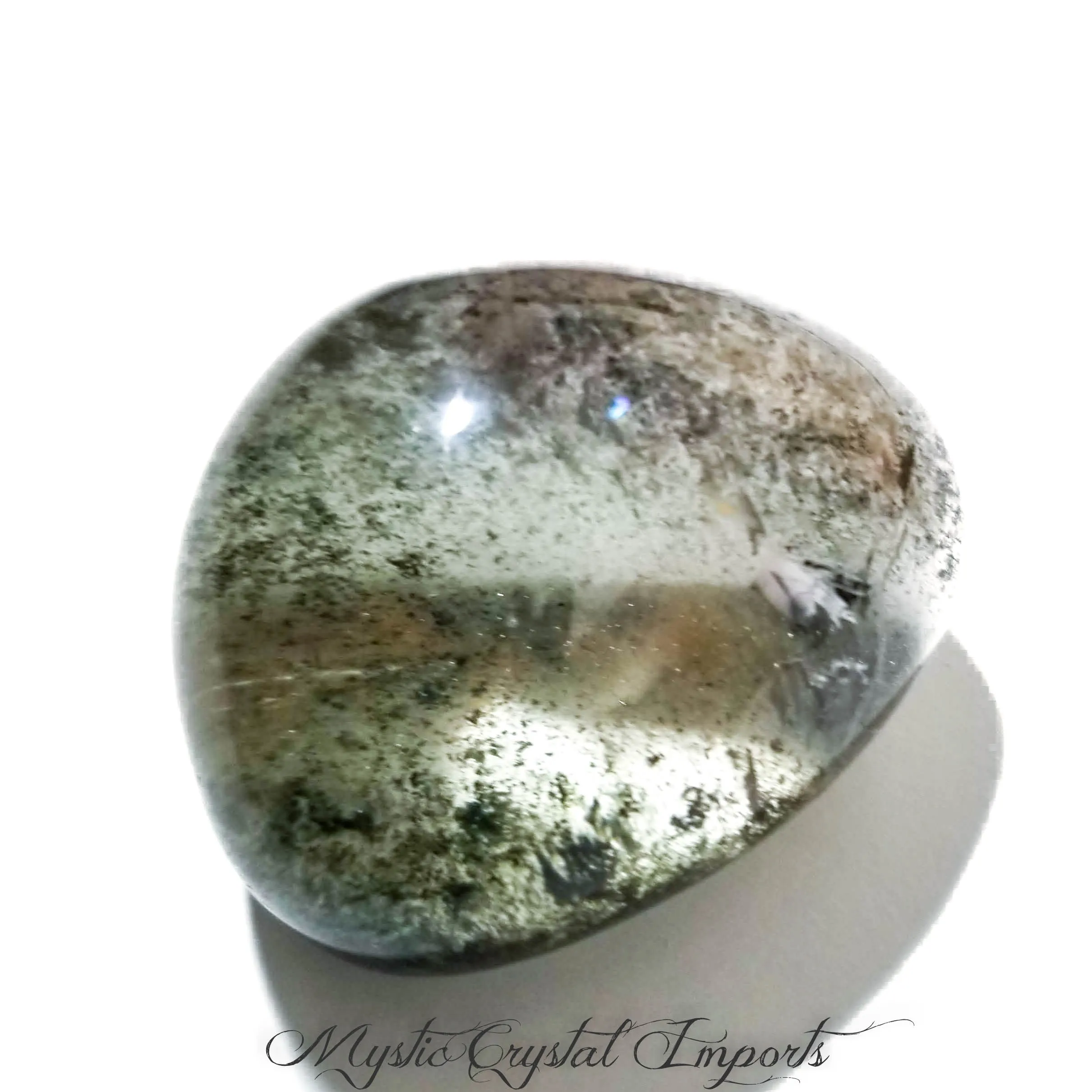 Moss Green Lodolite Quartz Crystal Meditation Stone