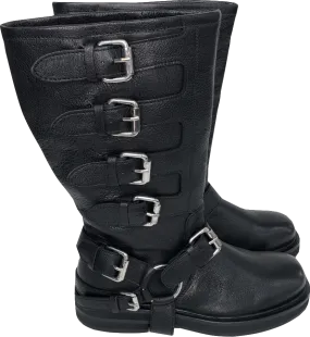 Nasty Gal Black Leather Buckle Biker Boots UK 5 EU 38 👠