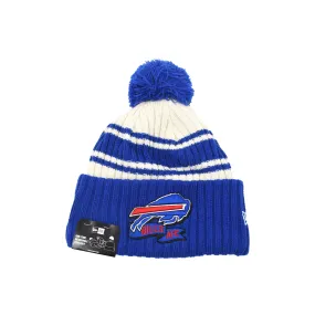 New Era Buffalo Bills Blue and White Sideline Pom Pom Beanie