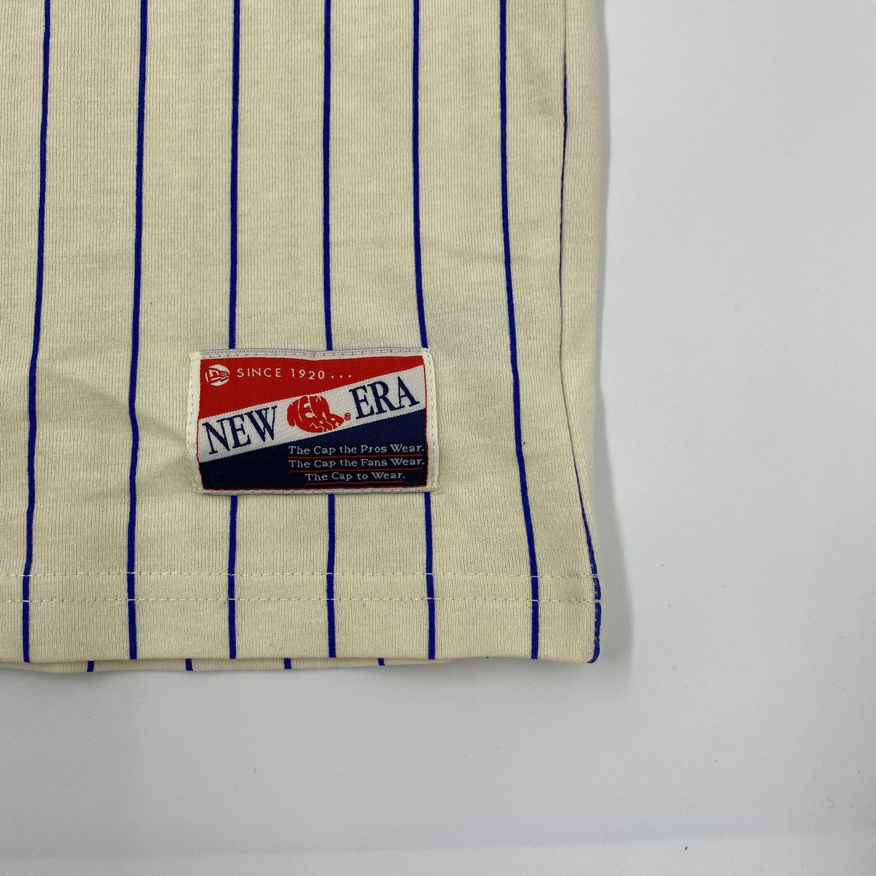 New Era Buffalo Bisons Cream and Blue Pinstripe Short Sleeve Shirt