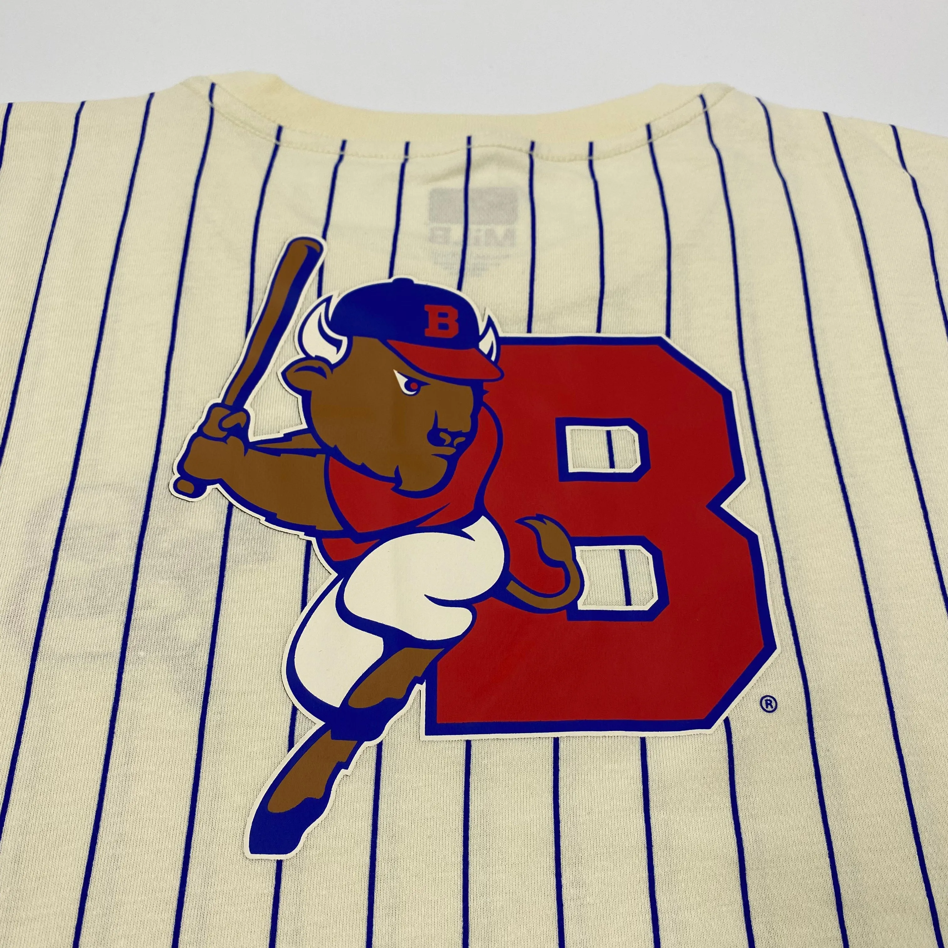 New Era Buffalo Bisons Cream and Blue Pinstripe Short Sleeve Shirt