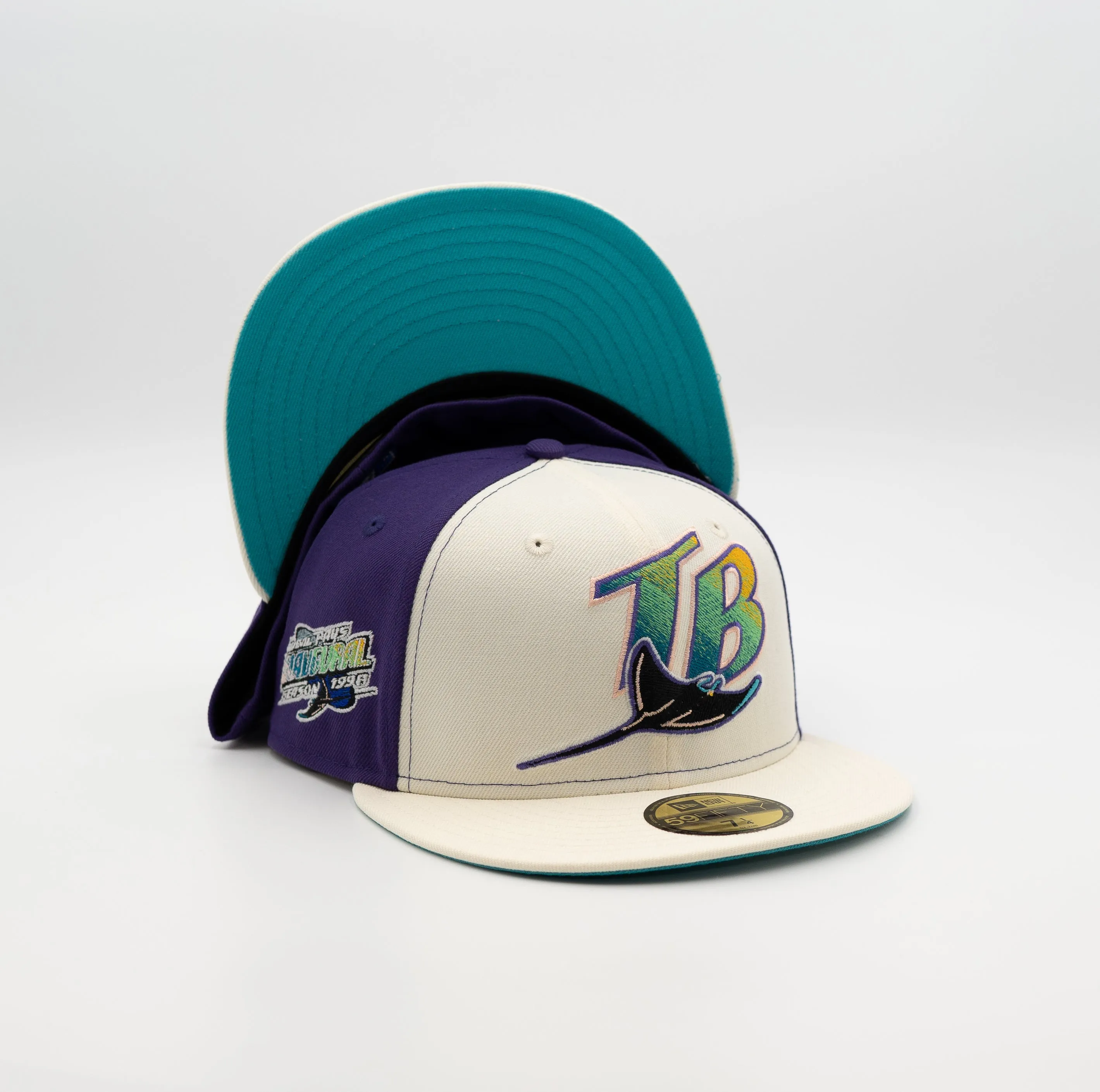 New Era Cap 59Fifty Tampa Bay Devil Rays Inaugural Side Patch Oversized Logo Pack FR Exclusive