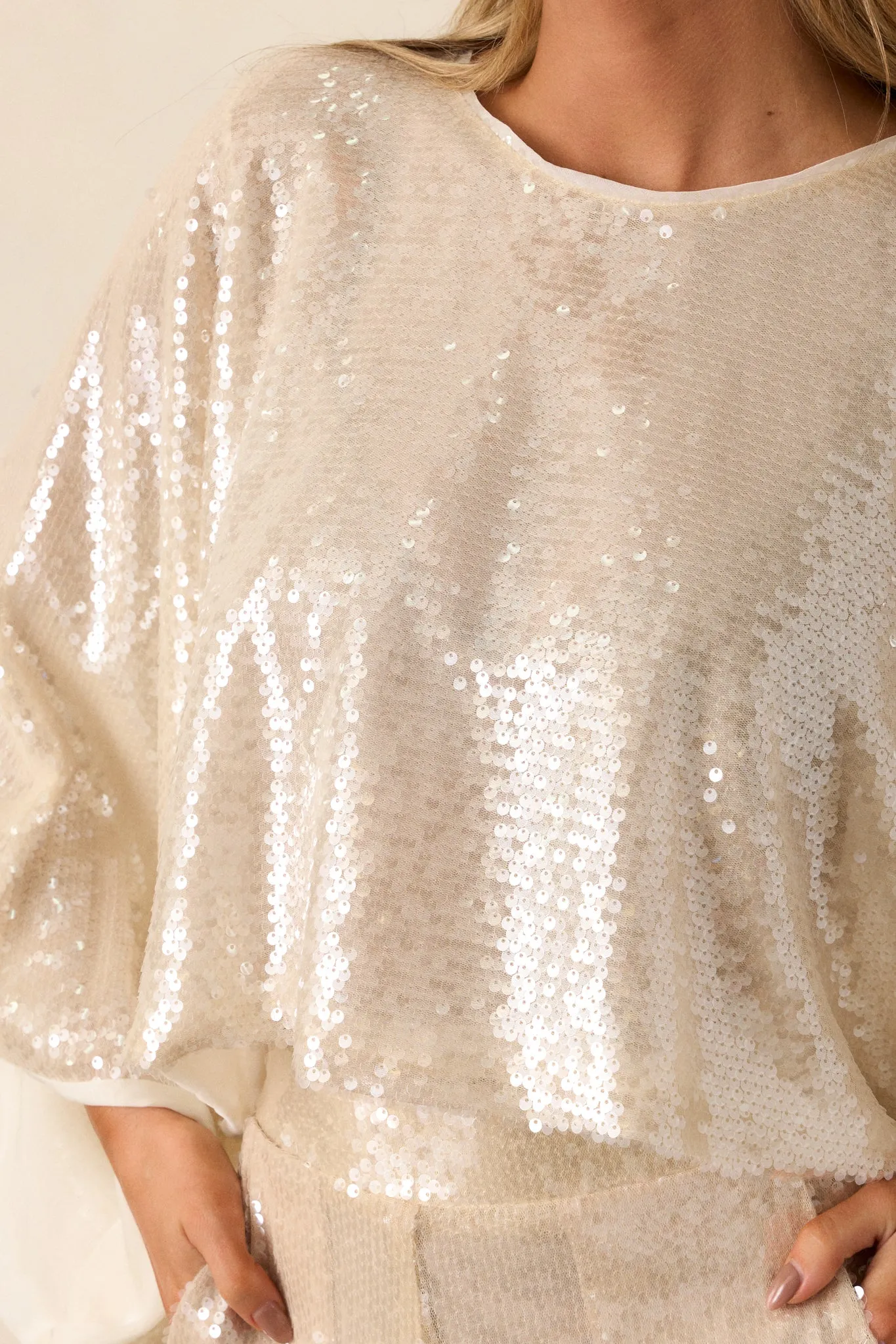 Night Of Nights Ivory Sequin Top