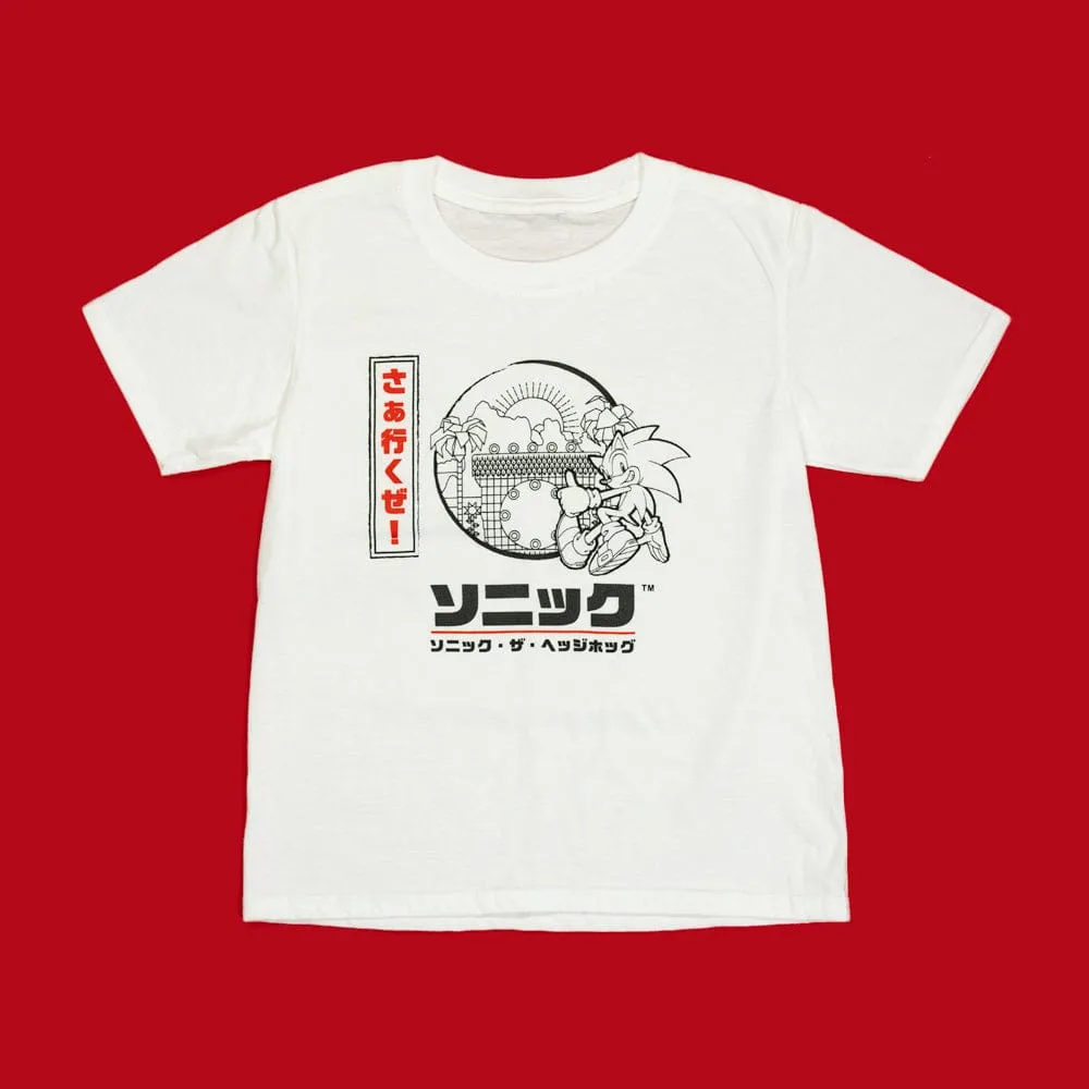 Official Modern Sonic the Hedgehog Japanese Style Kids White T-Shirt (Unisex)