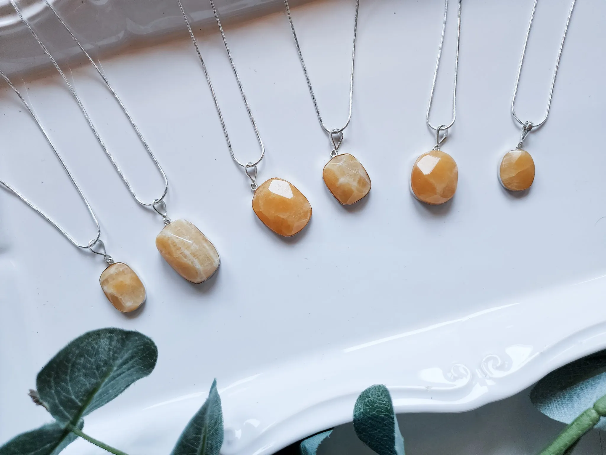 Orange Calcite Faceted Sterling Pendant Necklace