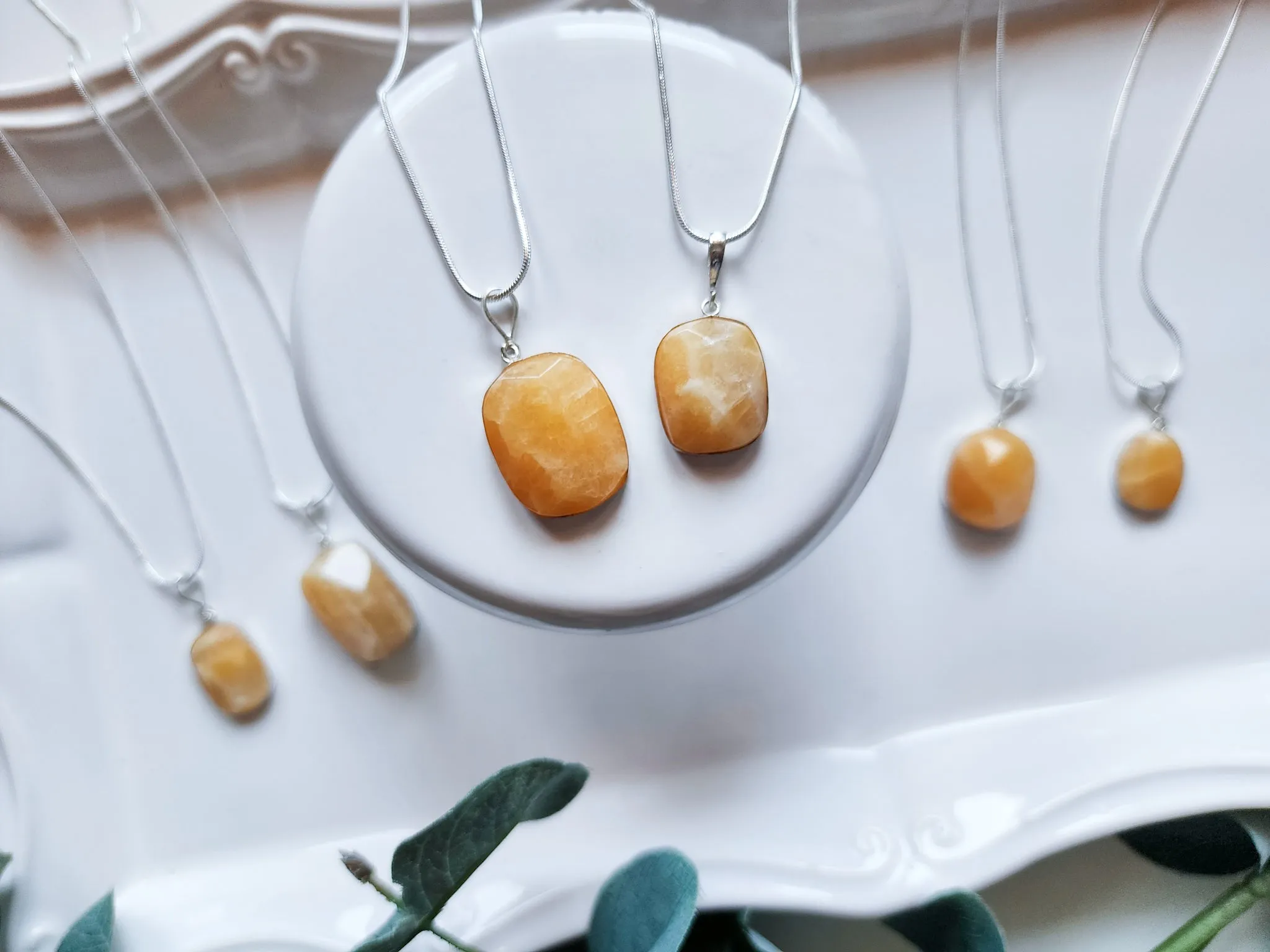 Orange Calcite Faceted Sterling Pendant Necklace