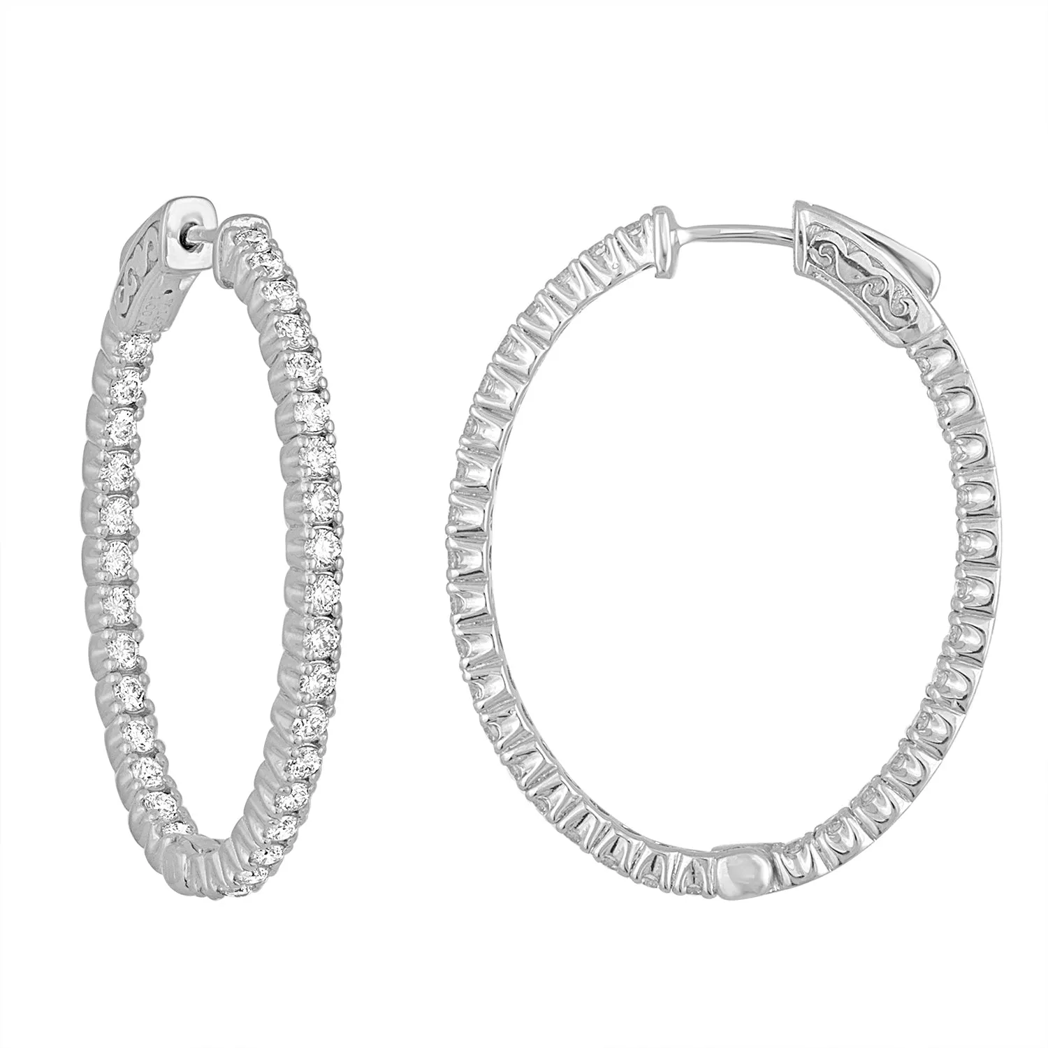 Oval In/Out Hoop Earrings in White Gold