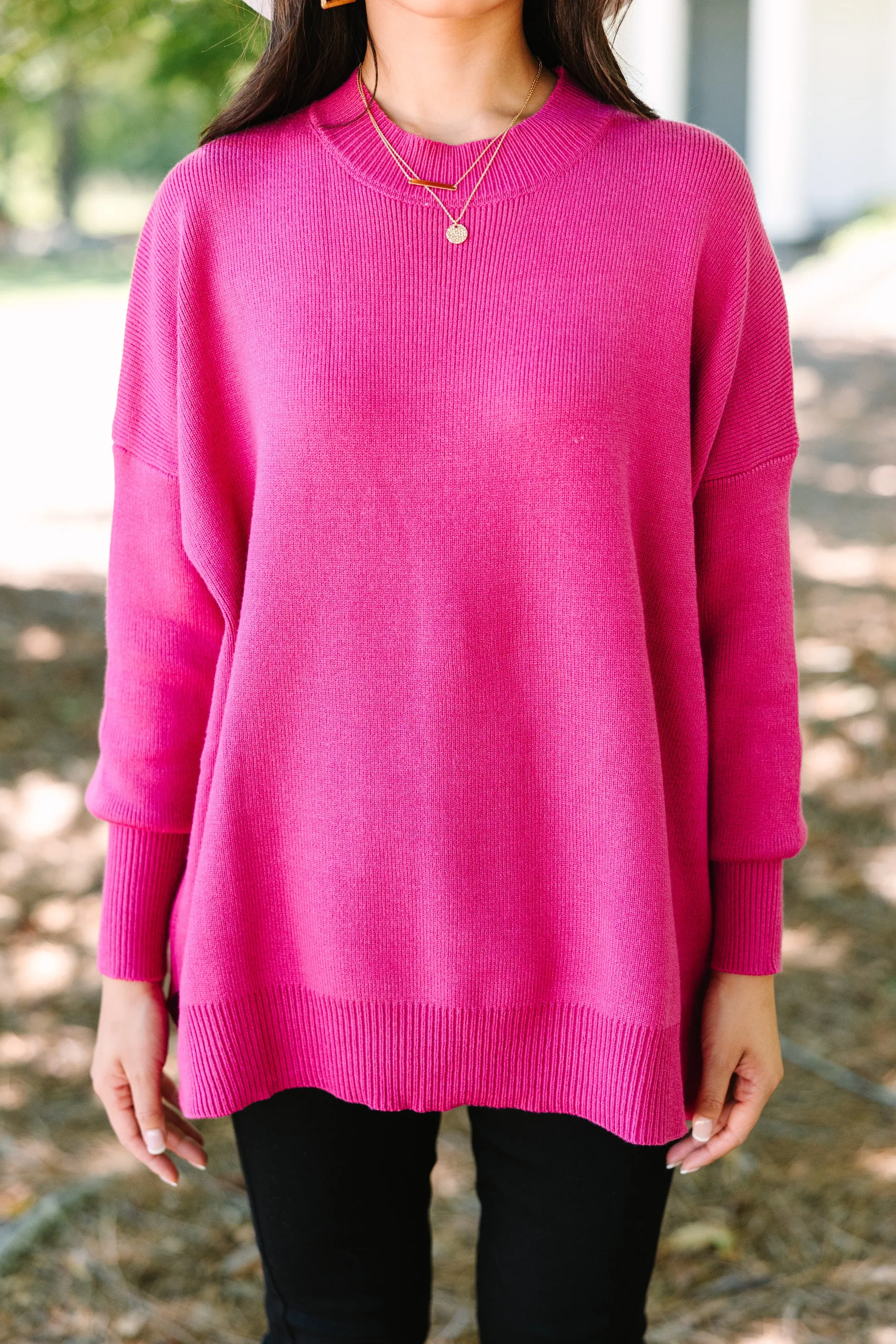 Perfectly You Magenta Pink Mock Neck Sweater