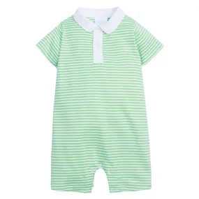 Peter Pan Polo Romper - Green Stripe