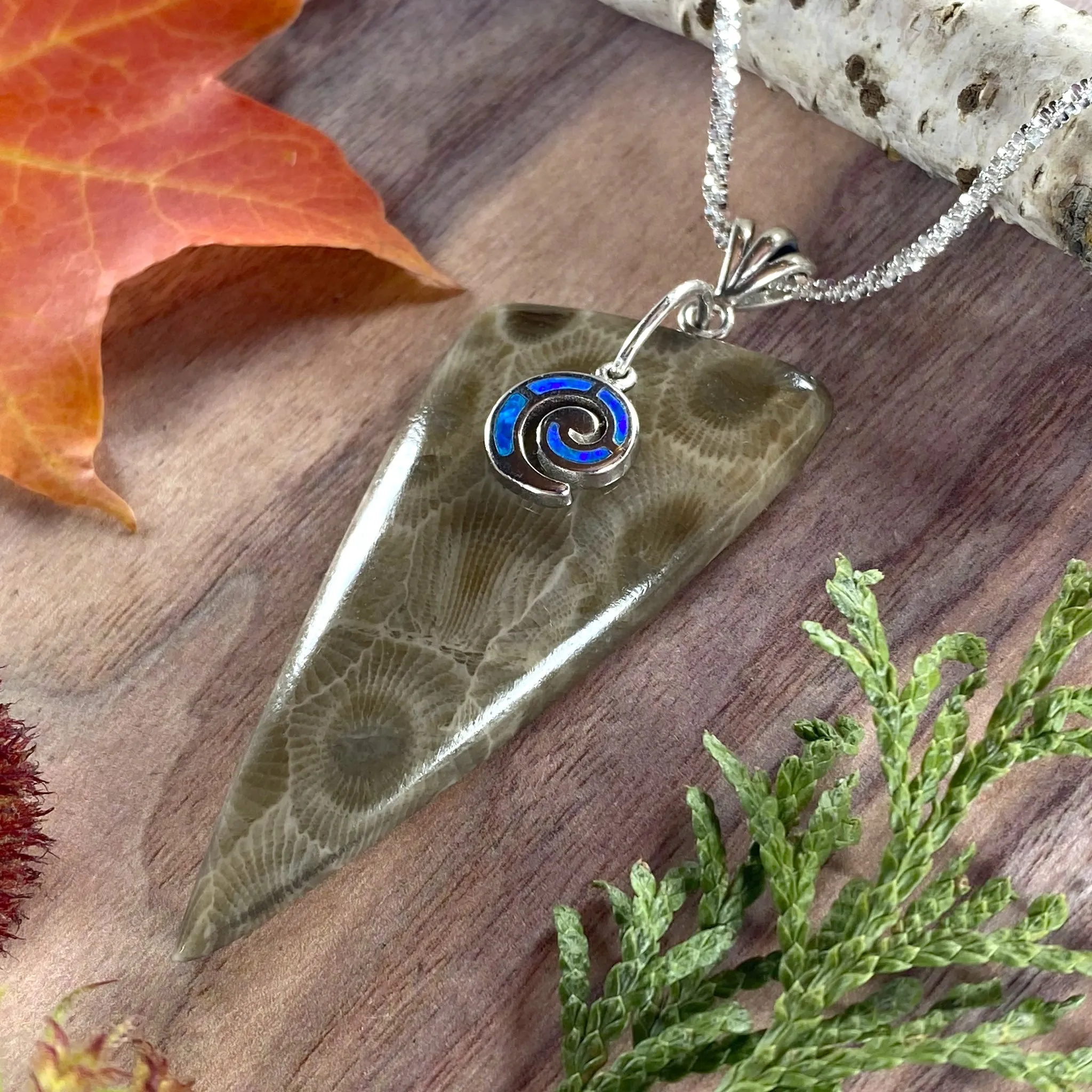 Petoskey Stone Swirl Charm Pendant Necklace