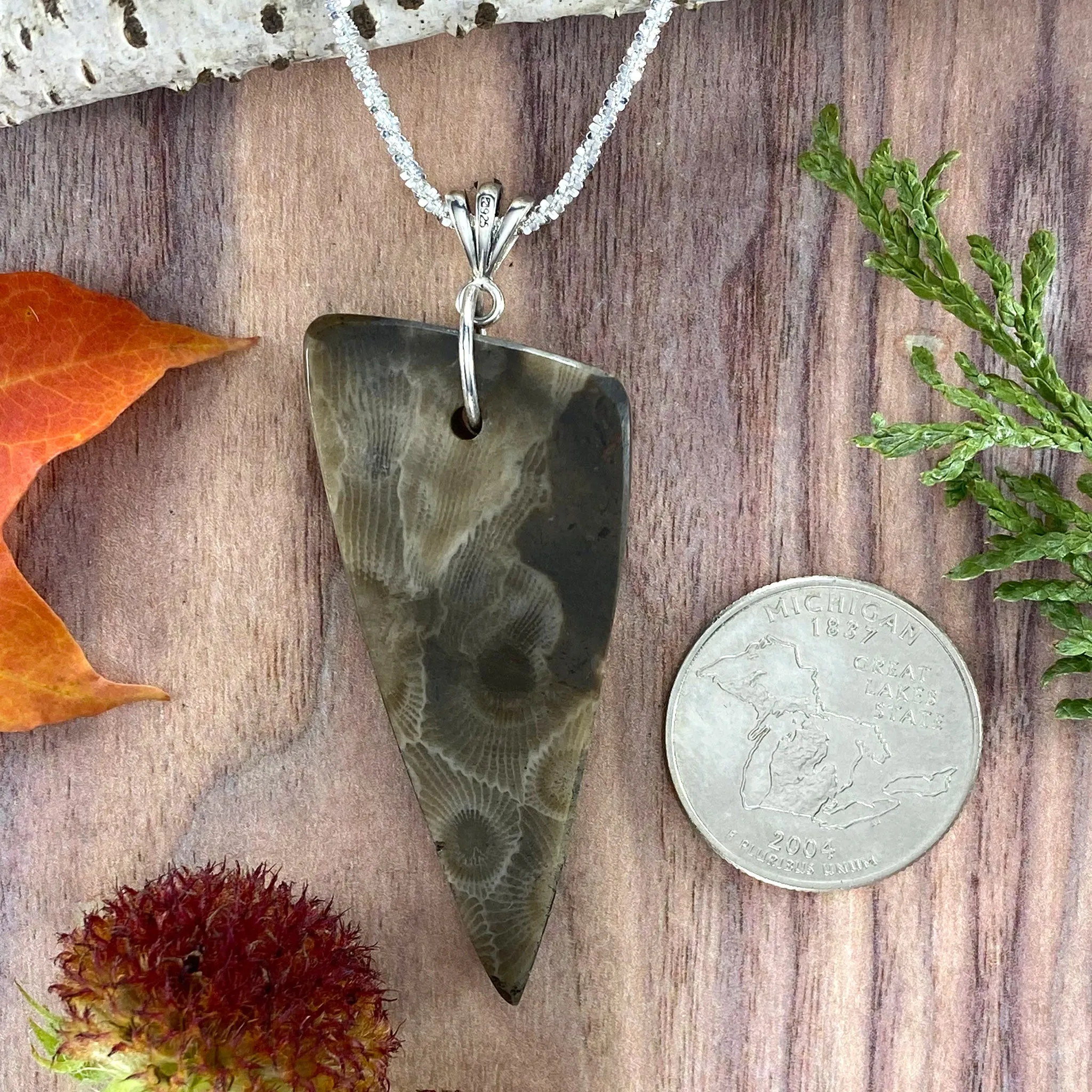 Petoskey Stone Swirl Charm Pendant Necklace