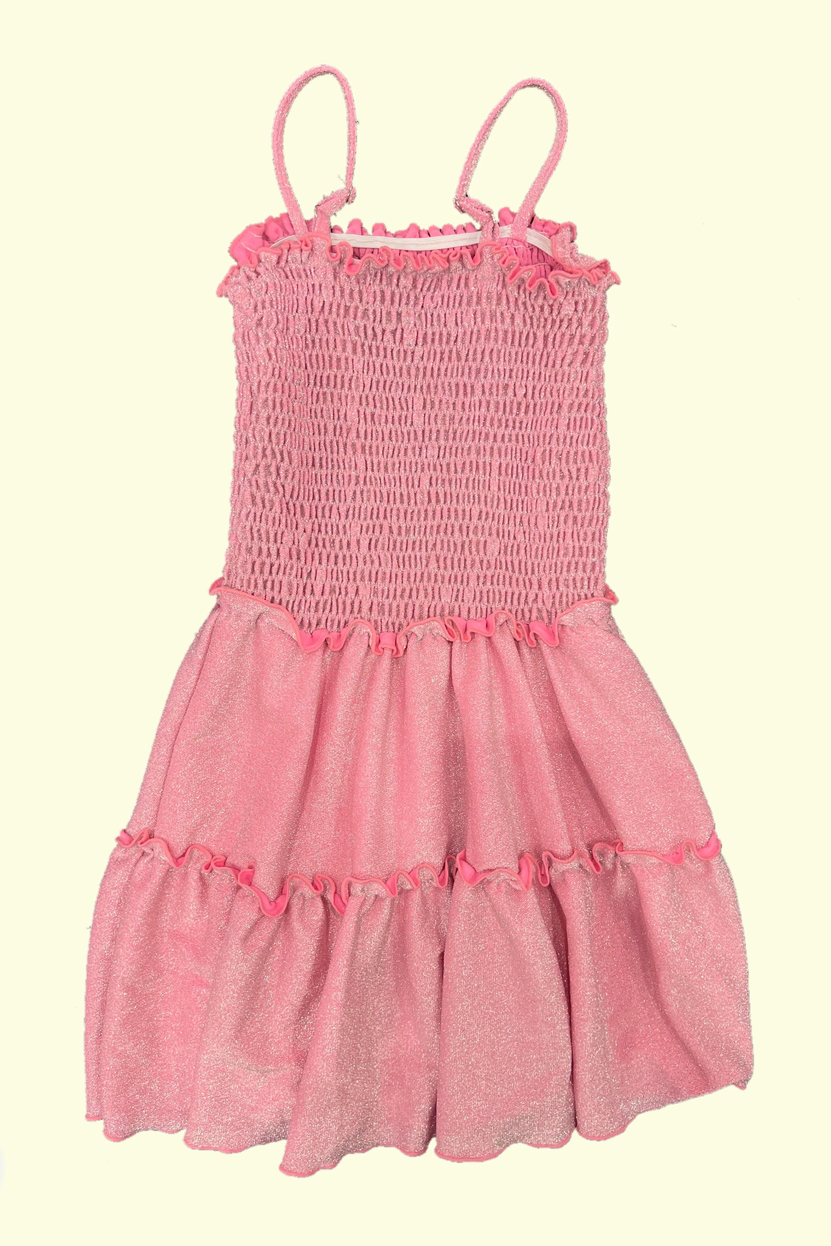 Pink Metallic Smocked Top Dress