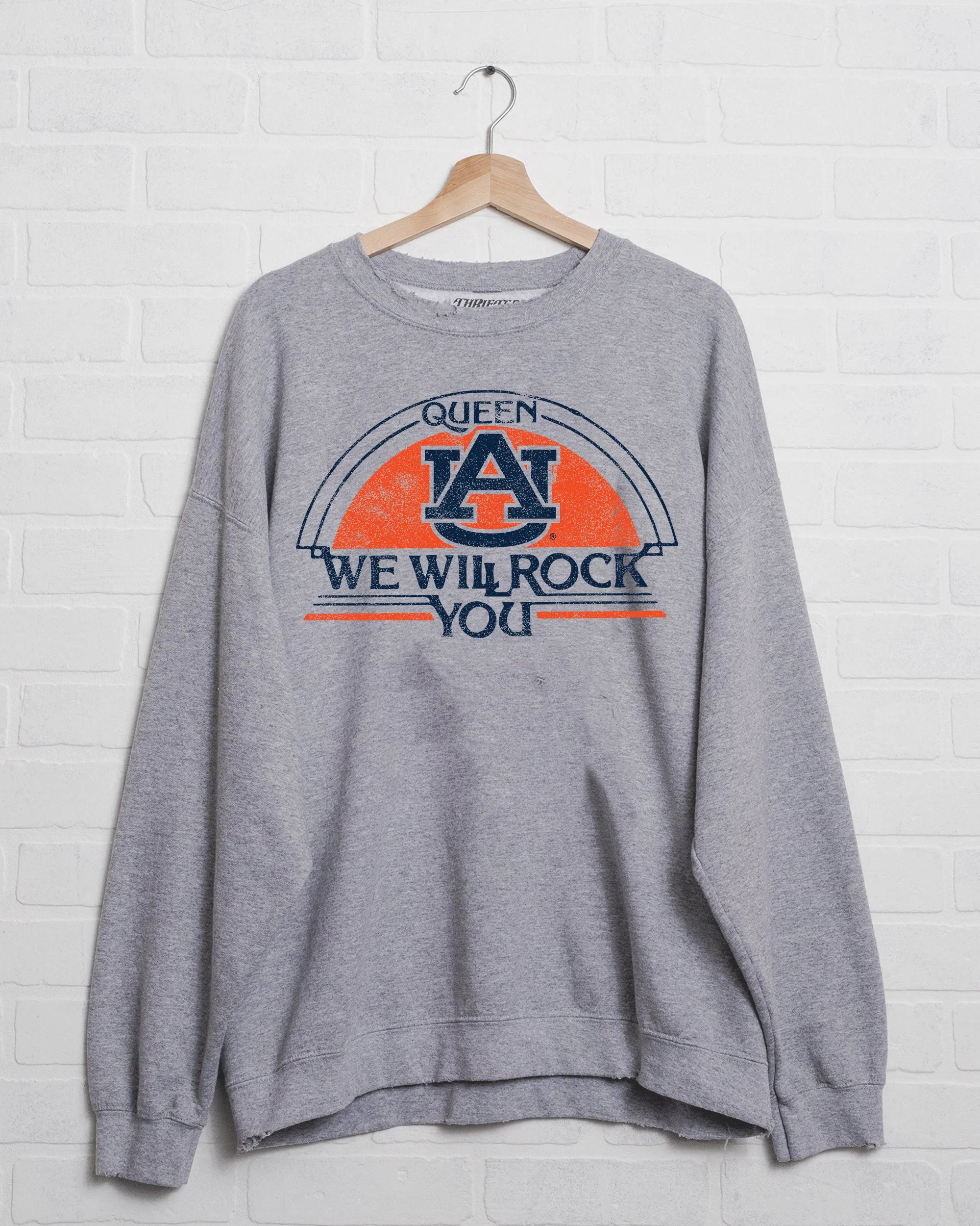 Queen Auburn Tigers Will Rock You Gray Thrifted Sweatshirt