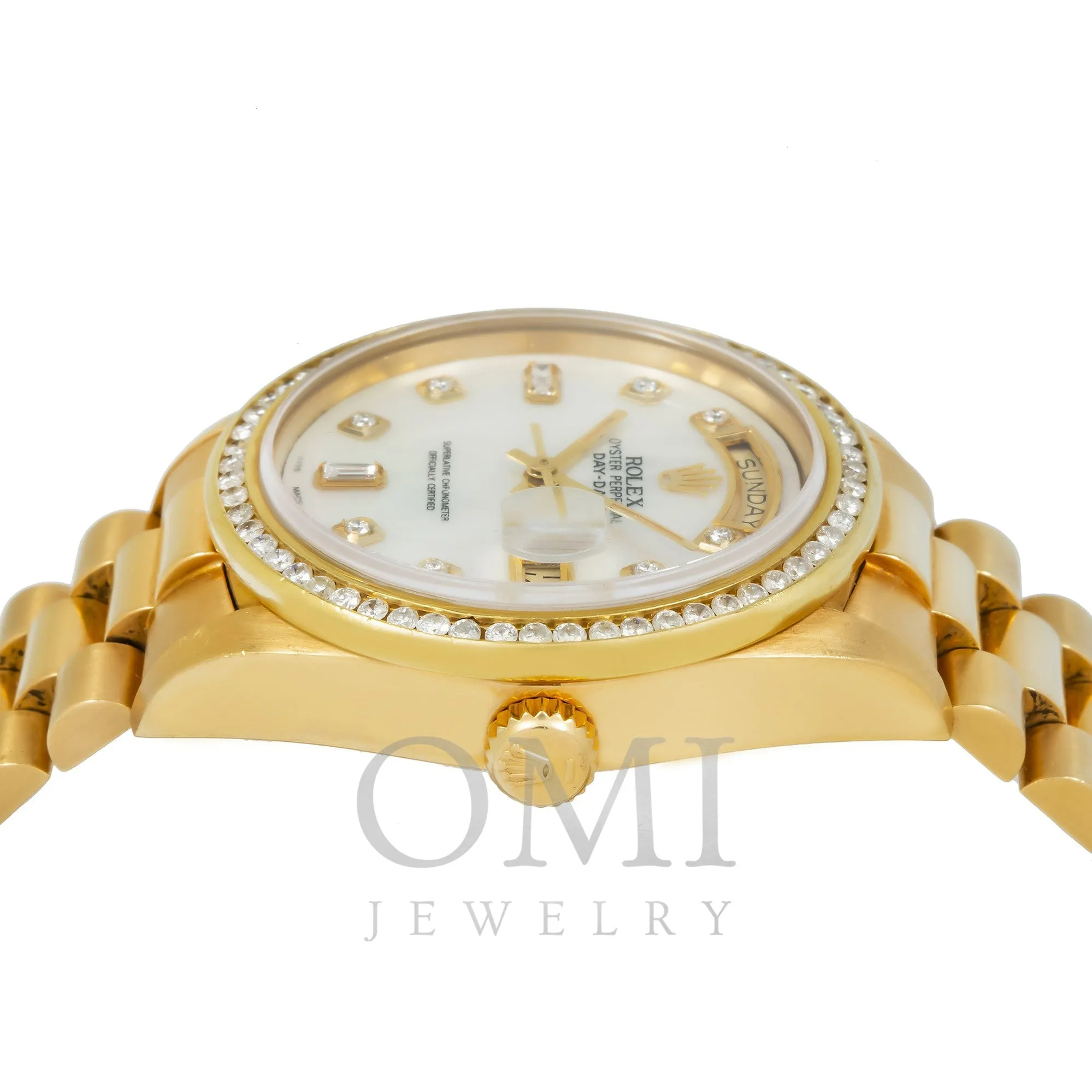 Rolex Day-Date 18038 36MM Mother Of Pearl Diamond Dial With Yellow Gold Diamond Bezel