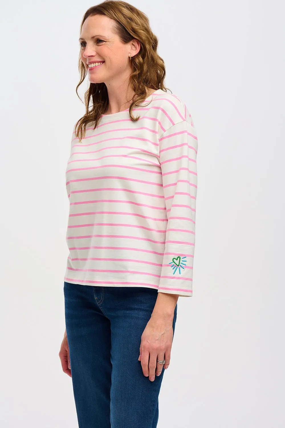 Sugarhill Brighton Off White Heart Cuff Billie Breton Organic Cotton Long Sleeved Jersey Top